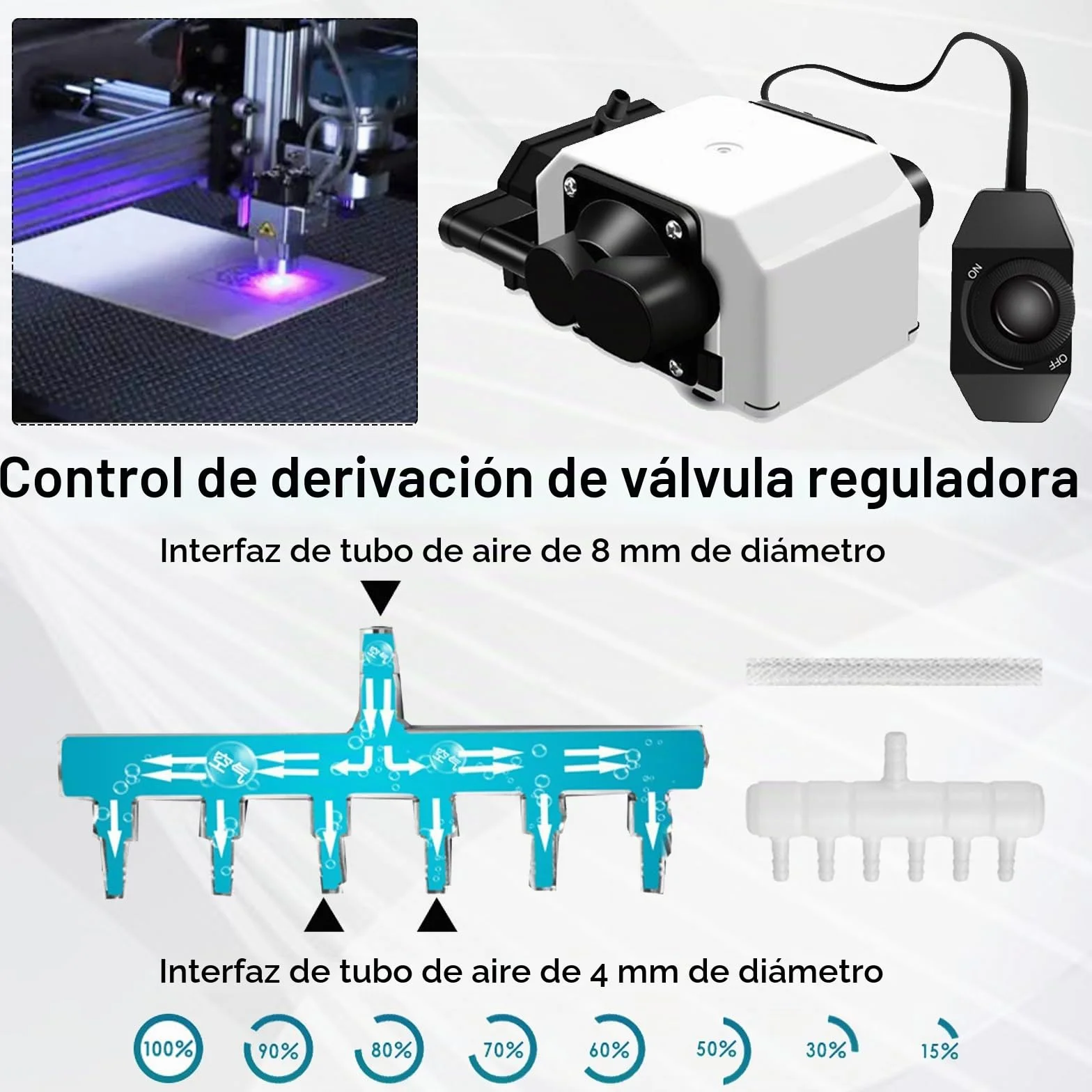 Air Assist, Bomba de Aire para Grabadores Láser y Grabadoras Flujo de Aire Ajustable de 55 L/min 25W 220V para Cortadora Láser Grabado Láser Bajo Nivel de Ruido