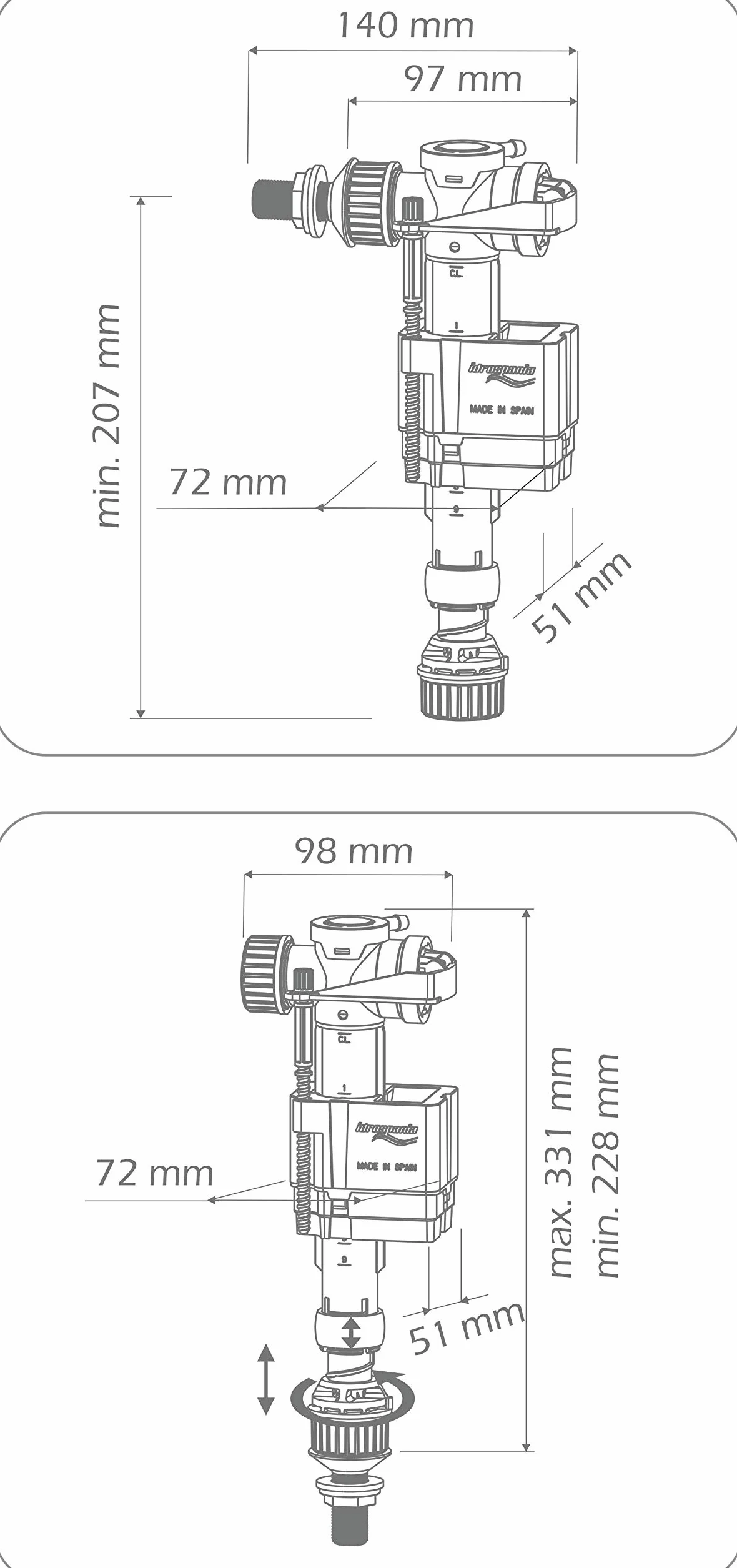 Idrospania modelo Duo Servo, grifo flotador compacto de alimentación lateral o inferior