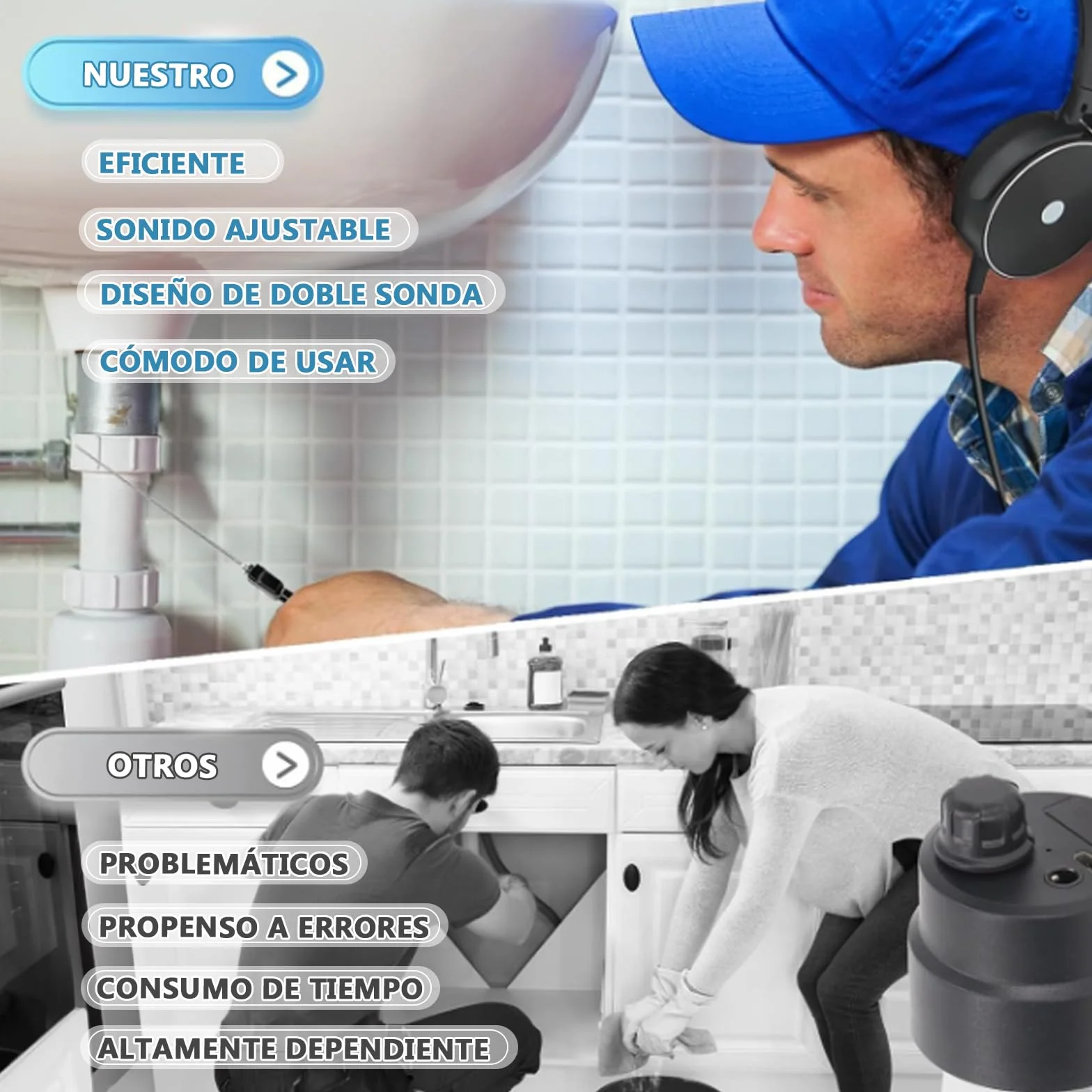 Detector de Fugas de Agua Amplificador de Sonido 2000x para Tuberías