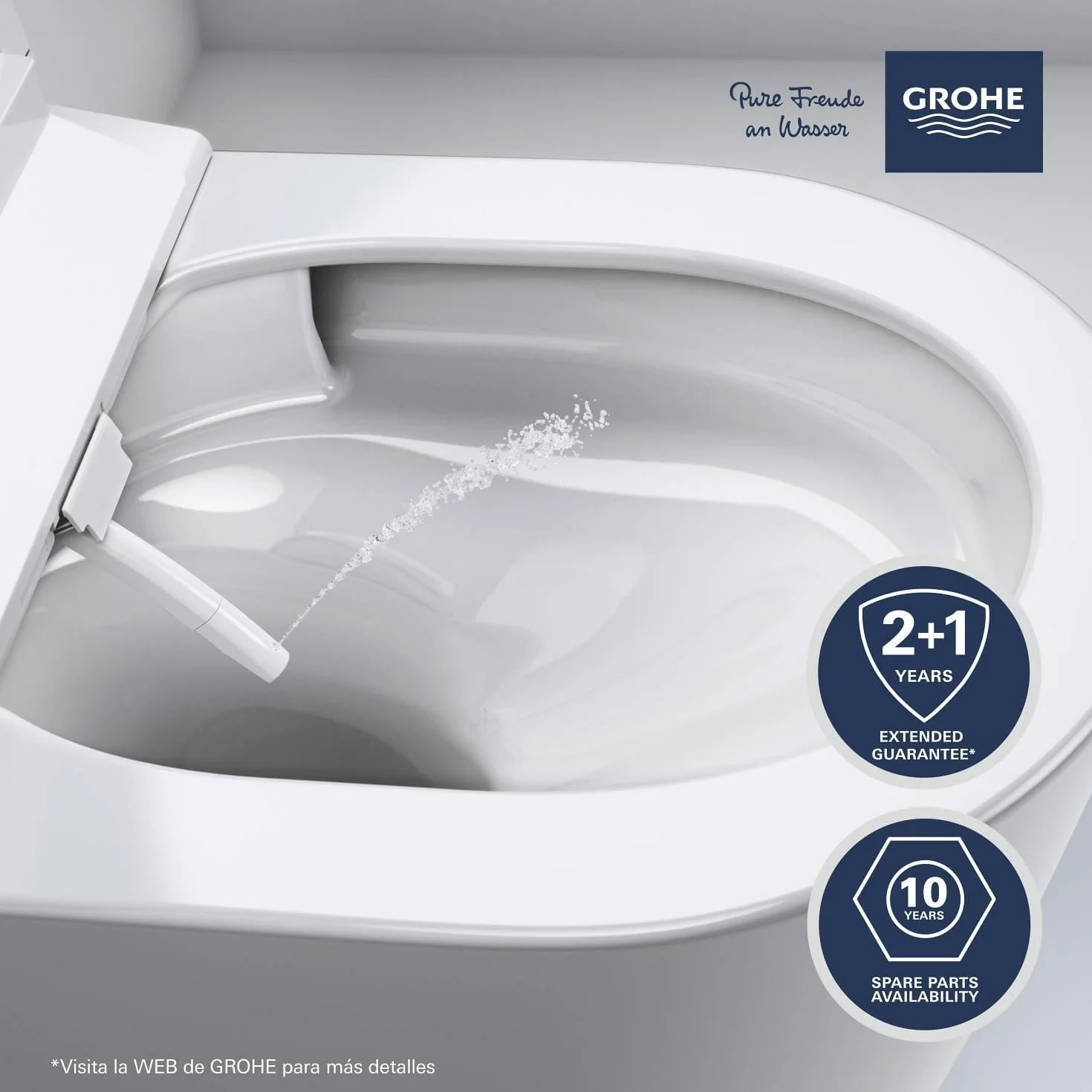 GROHE Sensia - Inodoro suspendido lavado y sin bordes (2 brazos autolimpiables, mando a distancia, kit conexión, insonorización y descarga Triple Vortex), 36507SH0