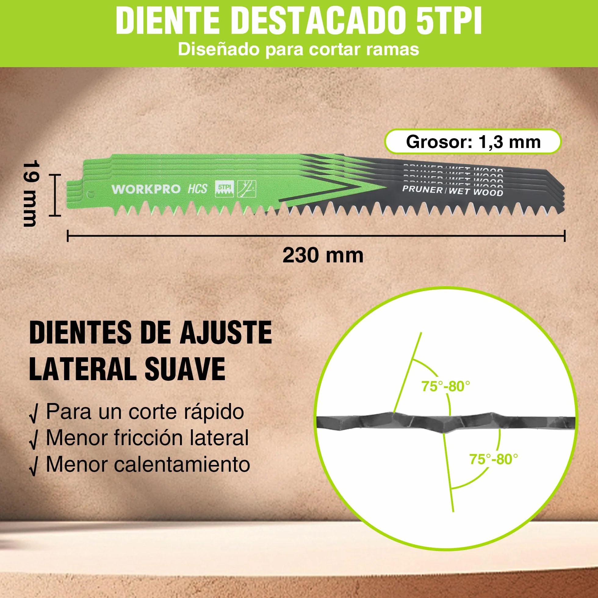 WORKPRO Hojas de Sierra Sable 5 Piezas 230 mm para Madera Poda Jardín
