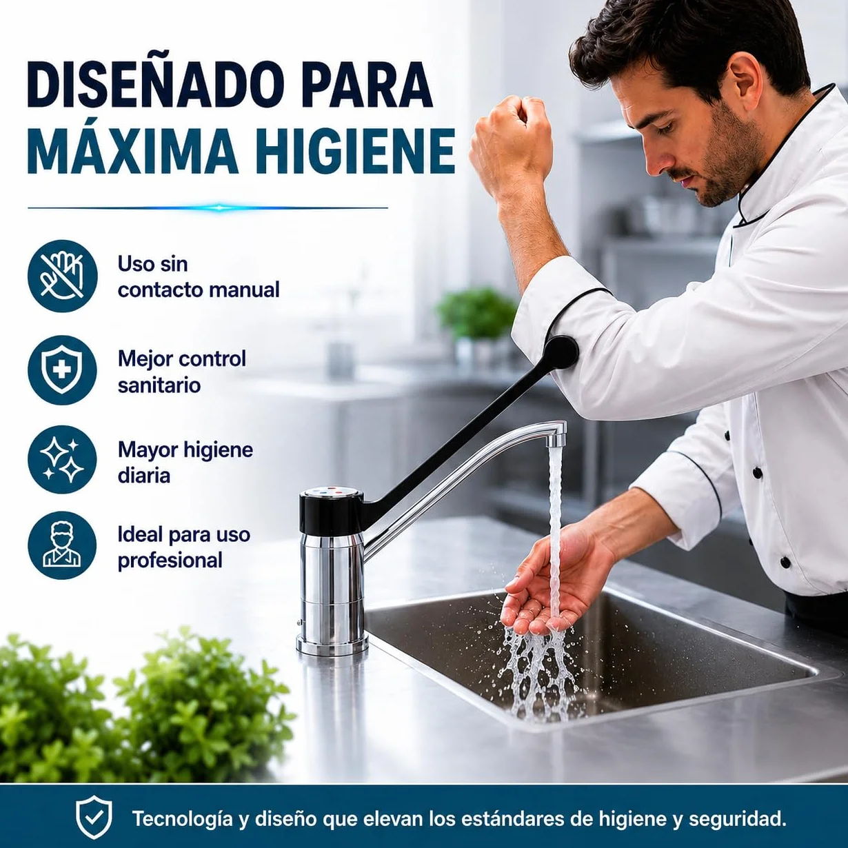GOLDMAN SERVICE | Grifo de Codo Gerontológico Monomando, Palanca Larga 30 cm, Caño 360°, Grifo Sanitario e Higiénico para Hospitales, Clínicas, Laboratorios y Cocina Profesional