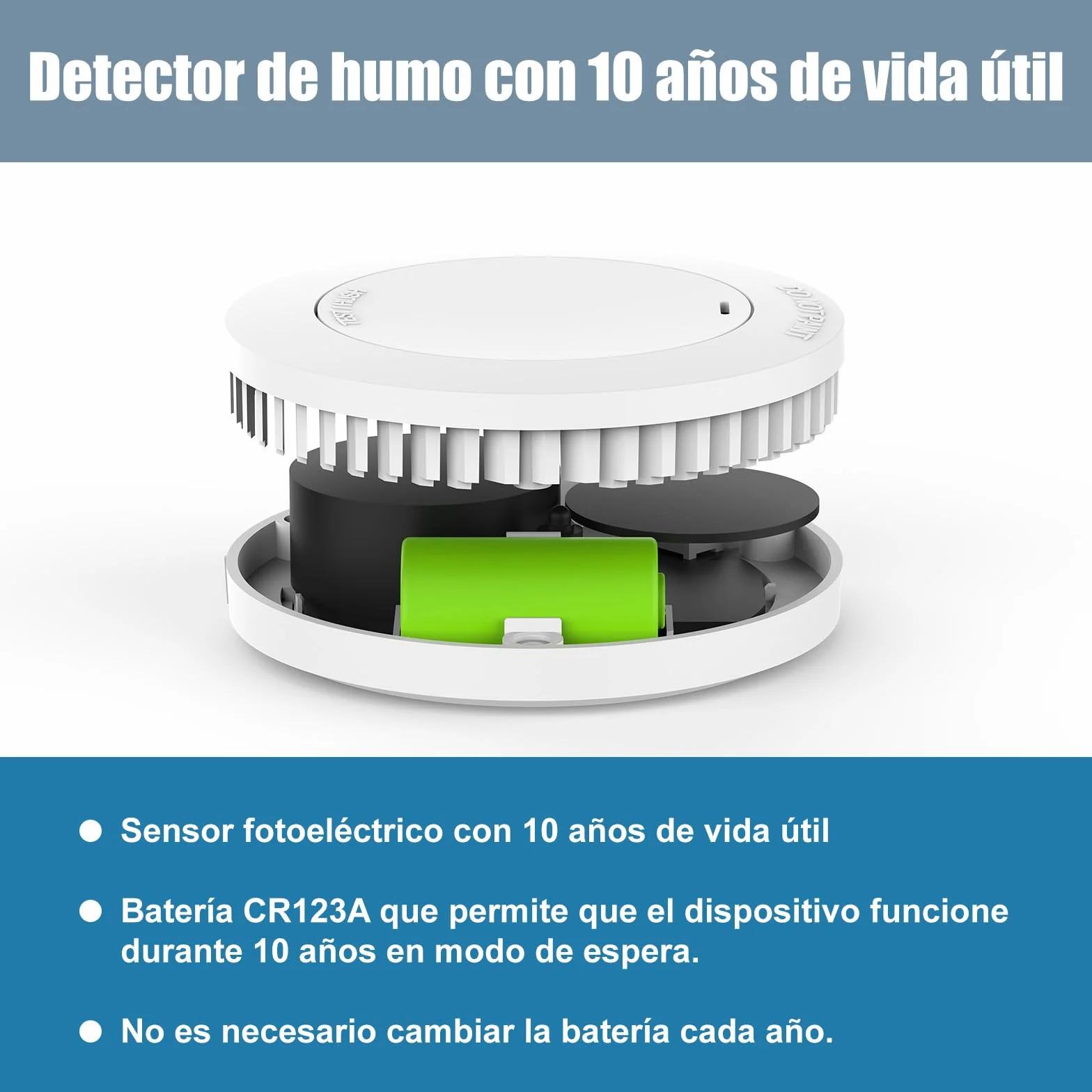 Detector de Humo de 10 años con Soporte magnético, Detector de Incendios sin LED Parpadeante, Alarma Audible de 85 dB, función de Silencio, pequeña Alarma de Incendio Blanco, EN14604