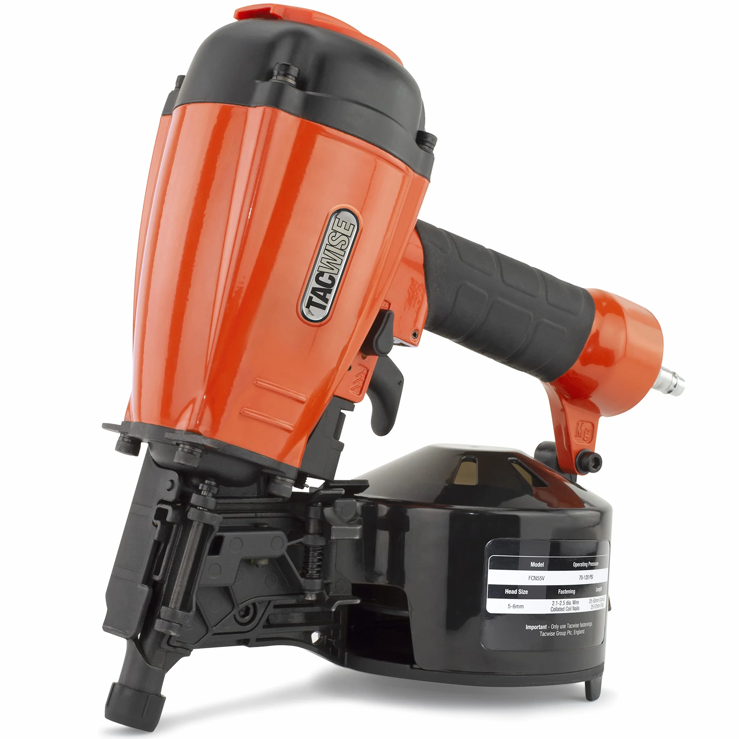TACWISE FCN55V Clavadora Neumática de Bobina, Utiliza Clavos en Bobina Plana y Cónica de 25 a 57 mm