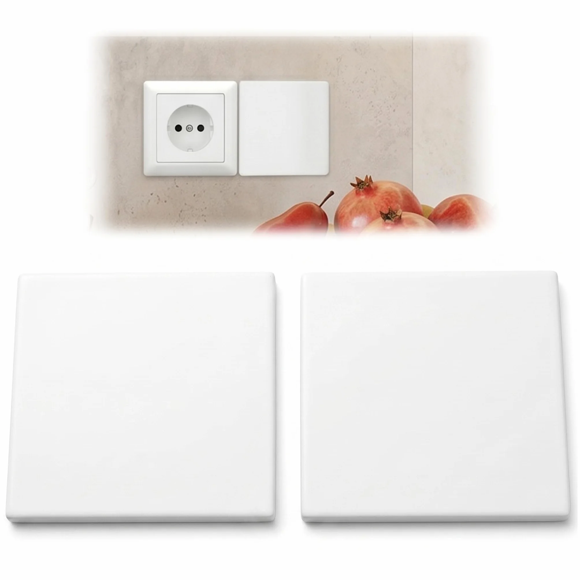 Ruvan Sin Agujeros Tapa Ciega Autoadhesiva Blanco de PC, 2 Piezas Placa Cubre Cables y Enchufes para Pared, Protector de Caja de Conexiones 86x86mm, Embellecedor Pared para Renovación de Viviendas