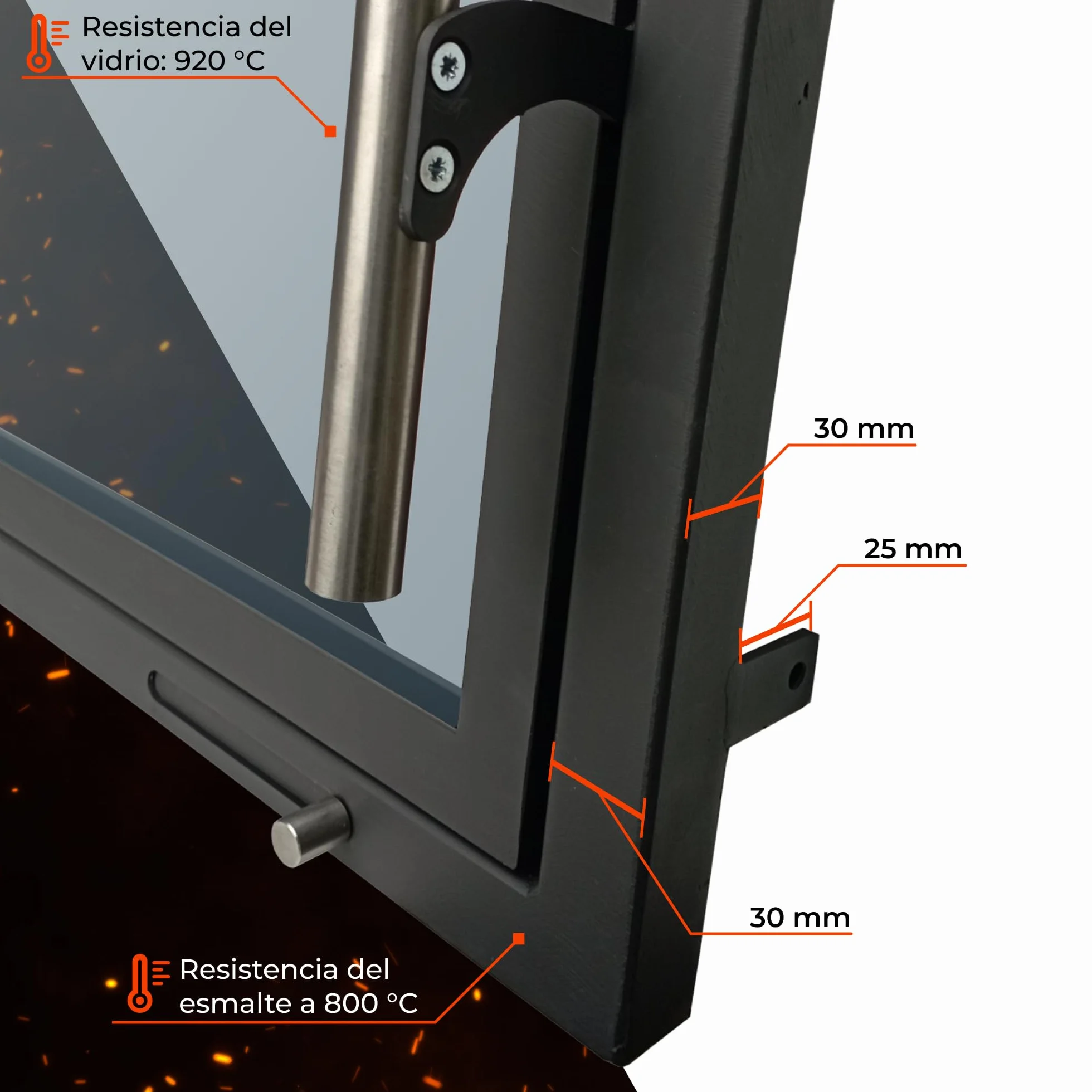 X6 | Puerta de Chimenea a Medida | Puerta para Chimenea, Estufa, Barbacoa y ahumador | Cristal vitrocerámico | Puerta de Acero con Marco | Versión Premium con Accesorios INOX