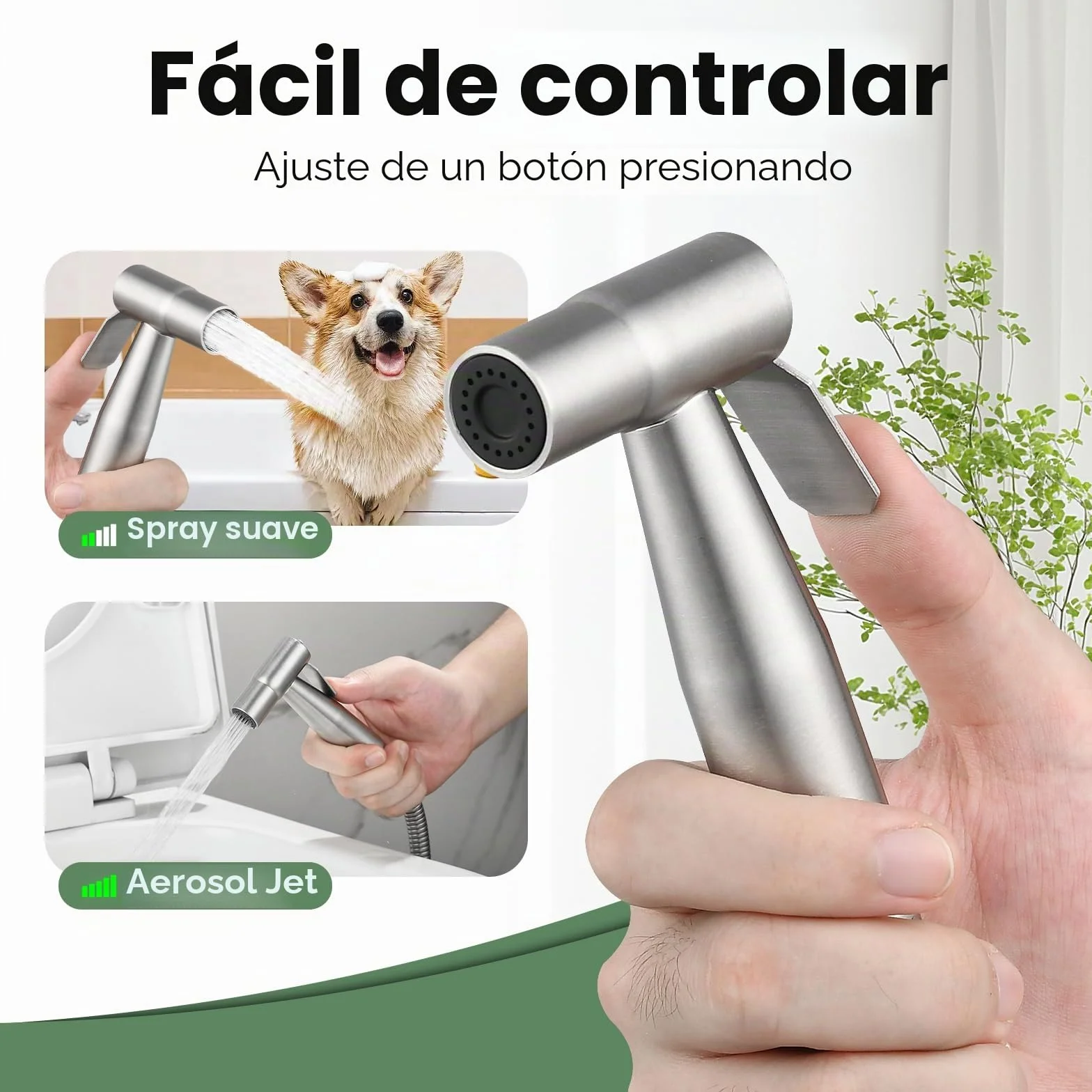 Alcachofa de mano para bidé de acero inoxidable ajustable G1/2"-3/8" para higiene íntima