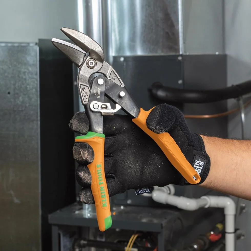 Klein Tools 2401R Tijeras compensadas de corte derecho, tijeras de hojalata de aviación con hoja forjada para corte de chapa de precisión