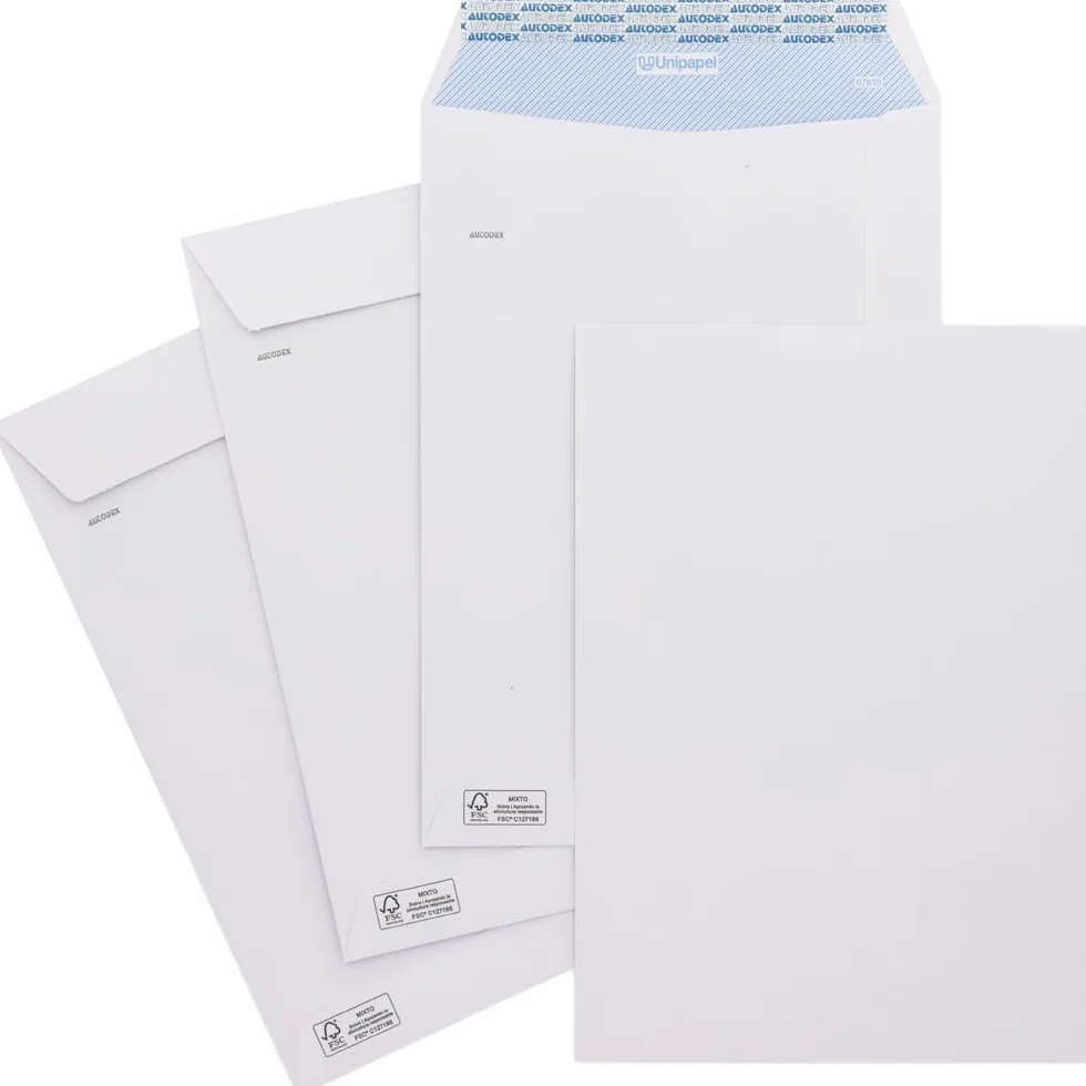Unipapel - Sobres Papel Blancos 100g, 229x324mm, 50 Unidades, Tipo Bolsa, Tira Autoadhesiva Silicona Autodesk, Apertura Superior, FSC, Documentos A4 Sin Pliegues