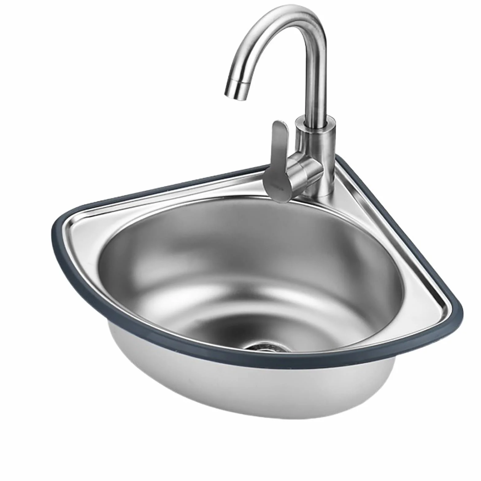 Pequeño Fregadero De Esquina De Acero Inoxidable,Lavabo De Baño De Montaje En Pared Triangular,Lavabo De Lavabo De Un Seno Triangular Pequeño,Con Escurridor,Acabado Cepillado