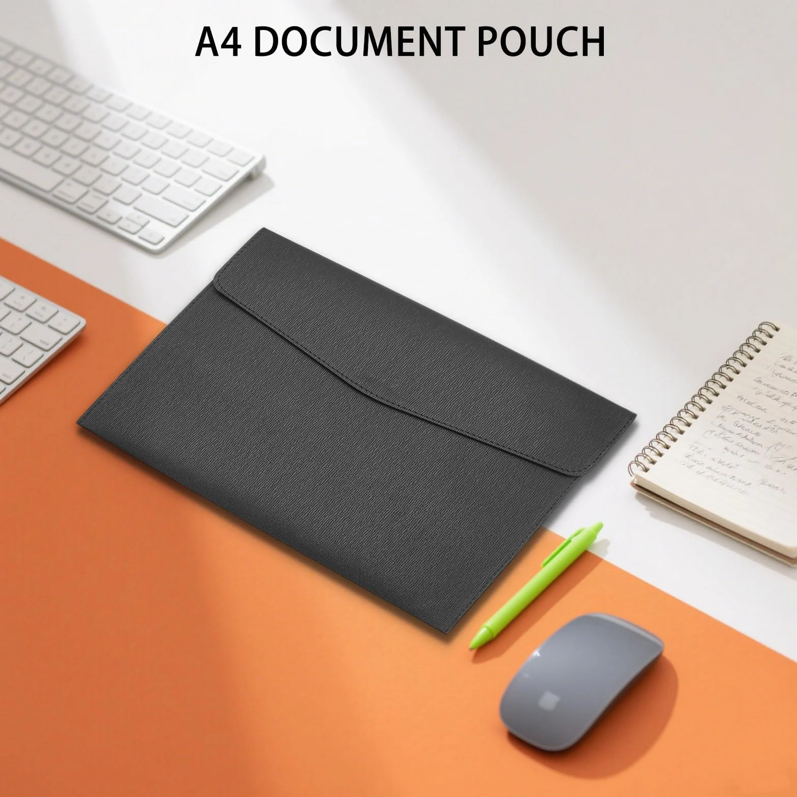 Carpeta de Documentos A4 Cuero PU con Cierre Magnético, Carpeta Organizadora para Archivos (Negro)