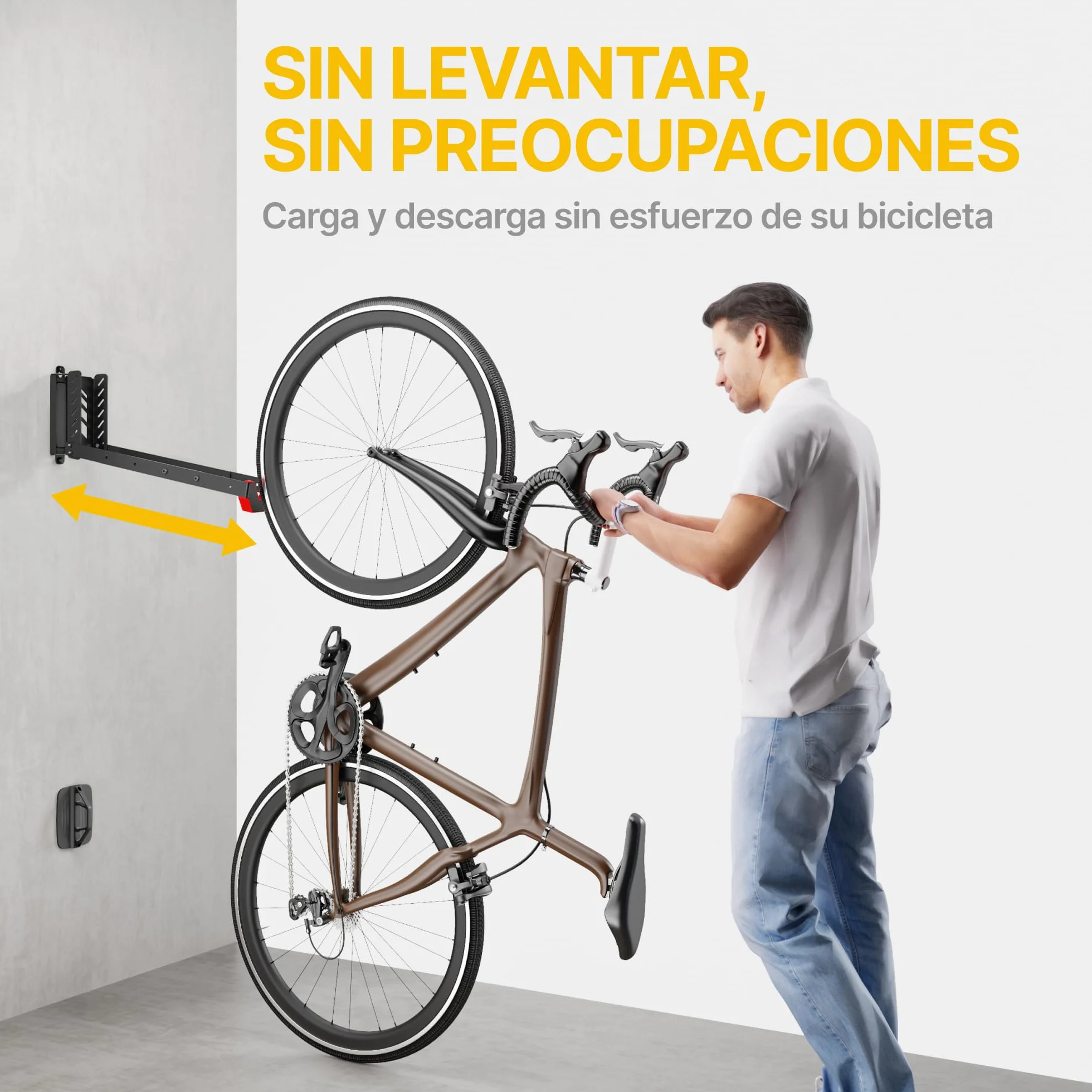 monTEK Soporte de Pared Giratorio para Bicicleta, Colgador Bicicleta Pared Ajustable y Plegable, Diseño de Elevación Fácil, Soporte de Bicicletas Ahorra Espacio para Garaje, hasta 35 kg, 2 Paquete