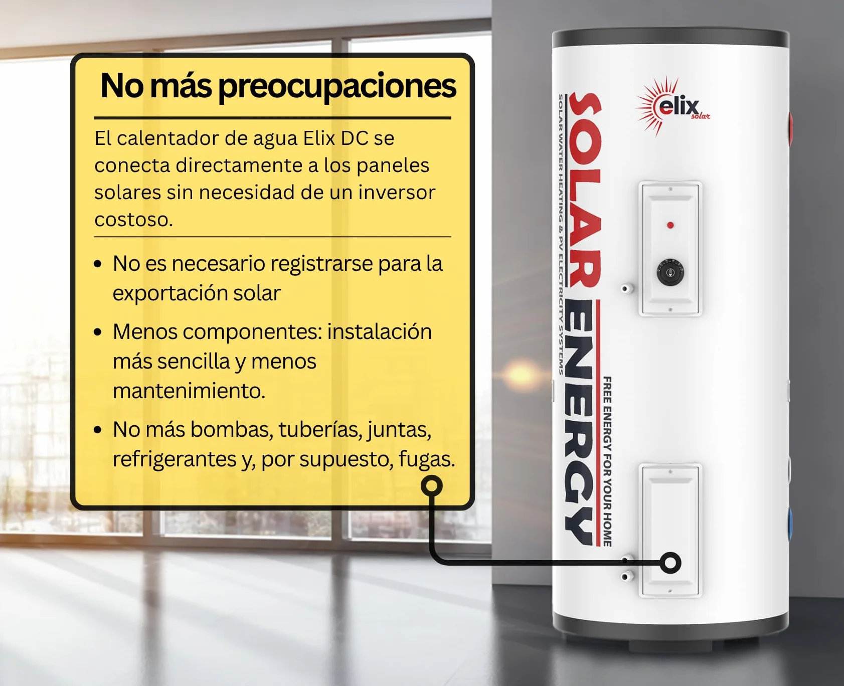 Calentador de Agua Solar Elix PV Termo Eléctrico con MPPT, 200L, DC1500W