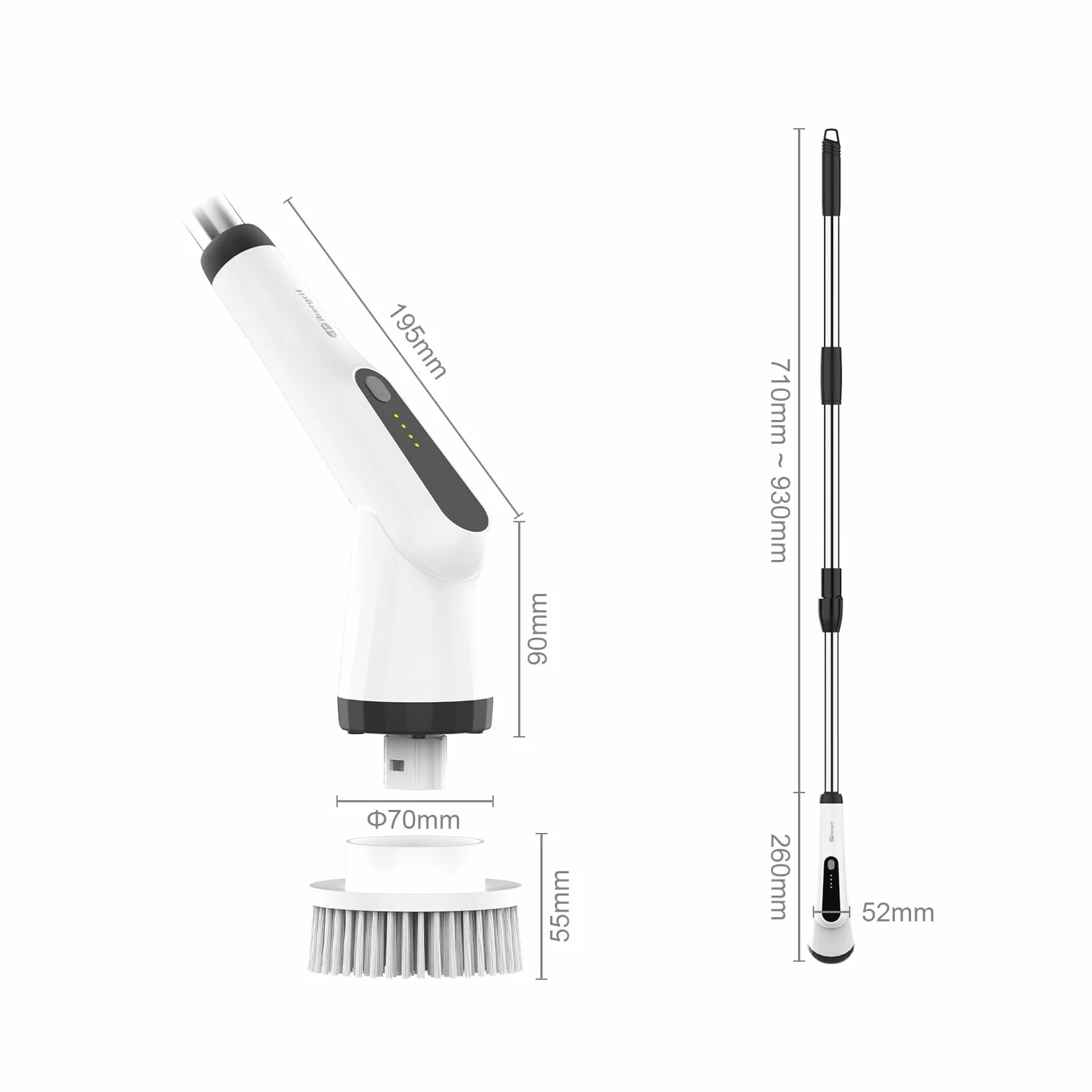 Ibergrif Cepillo de Limpieza Eléctrico Rotatorio para Baño y Cocina, Fregadora Eléctrica Inalámbrica con 6 Cabezales, Mango Telescópico 120 cm, 300/400 RPM, IPX7, USB-C