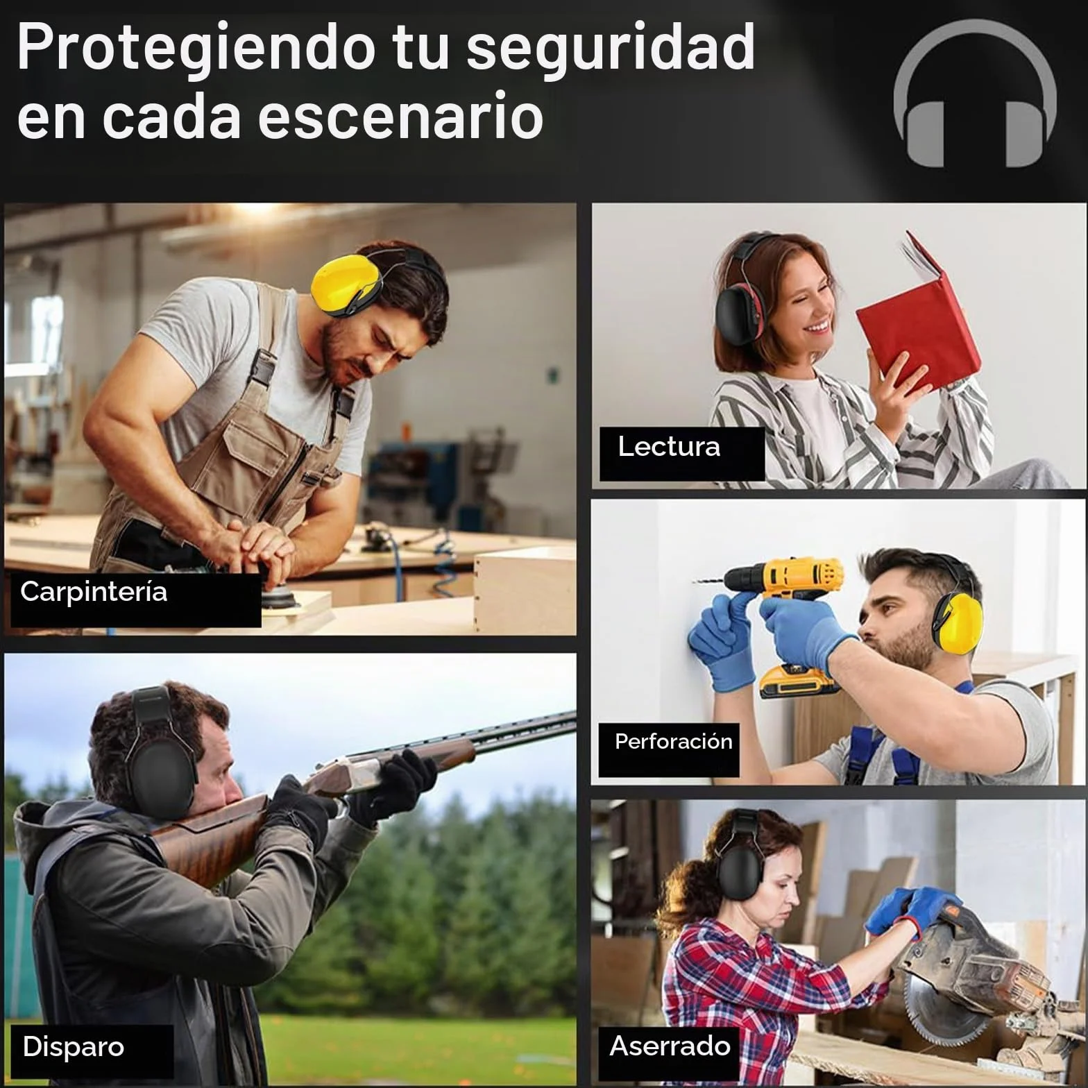 Flintronic Casco Antiruido SNR 28 dB Ajustable Protectores Auditivos