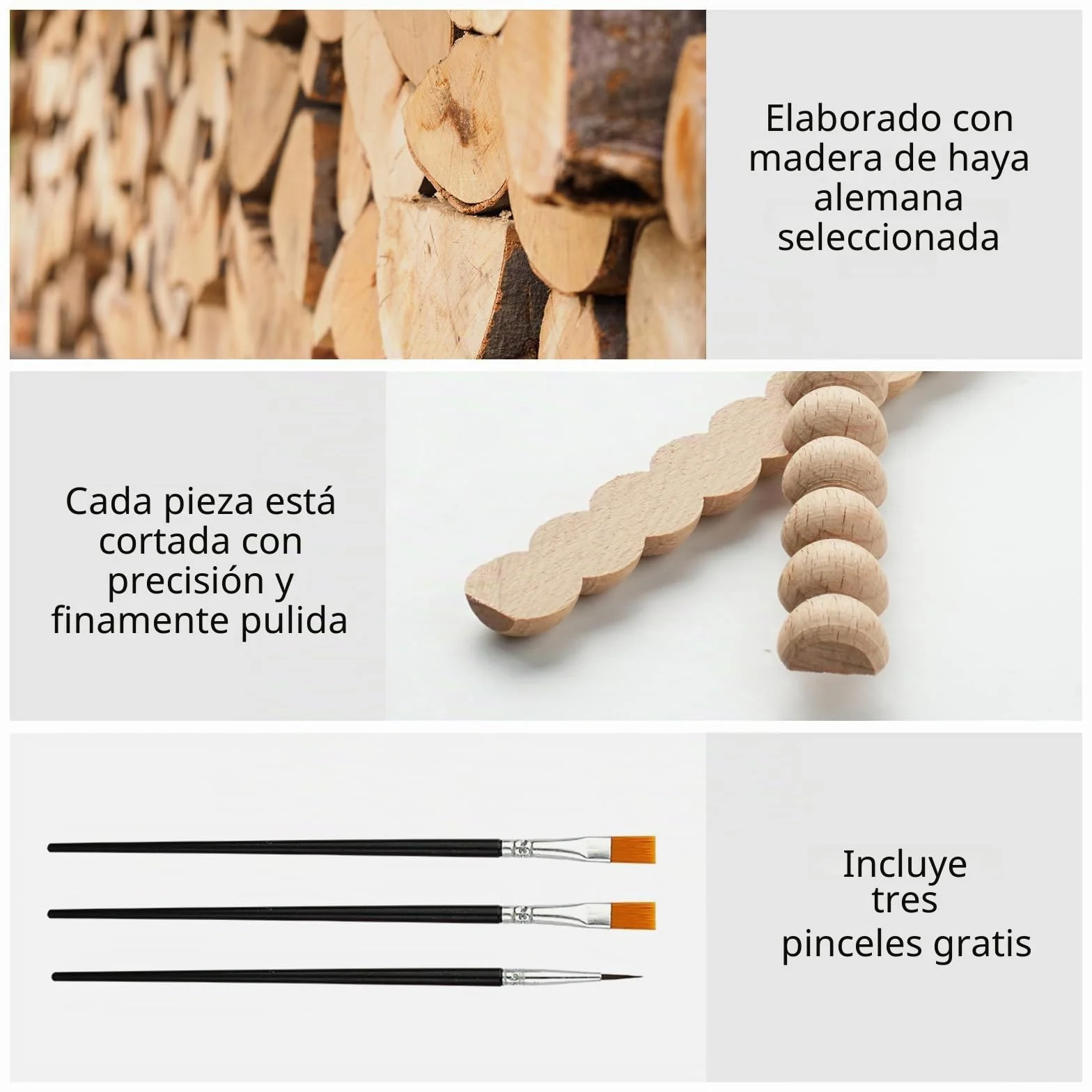 Molduras de Madera con Perlas, Madera de Haya sin Tratar, 40x1.4x0.7 cm, Listones Decorativos para DIY