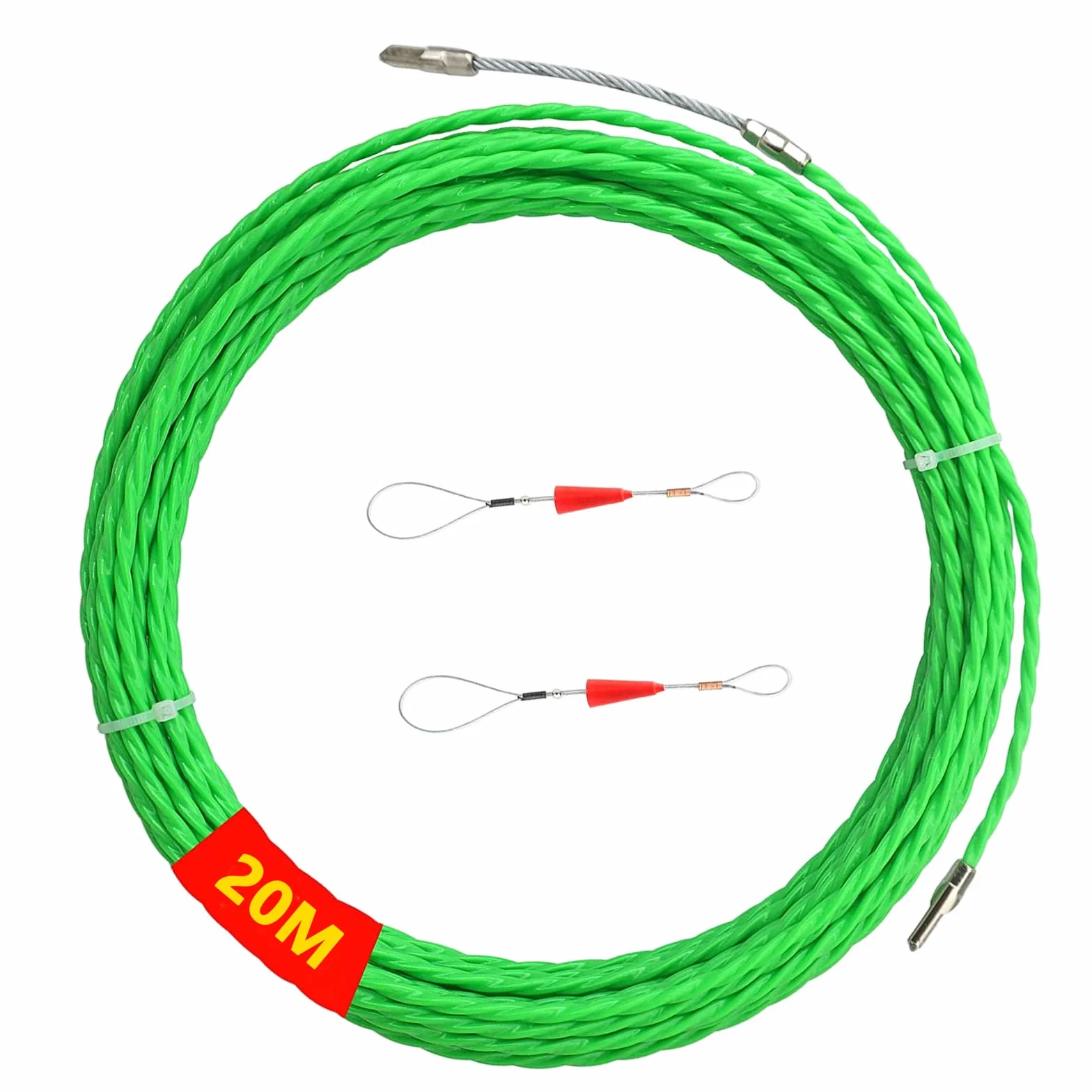 20 m Guia Pasacables, φ 4 mm Enhebrador de Alambre Electrico,con 2 muelles guía, para Tubería Conducto de Cable Pared, Obras de Telecomunicaciones