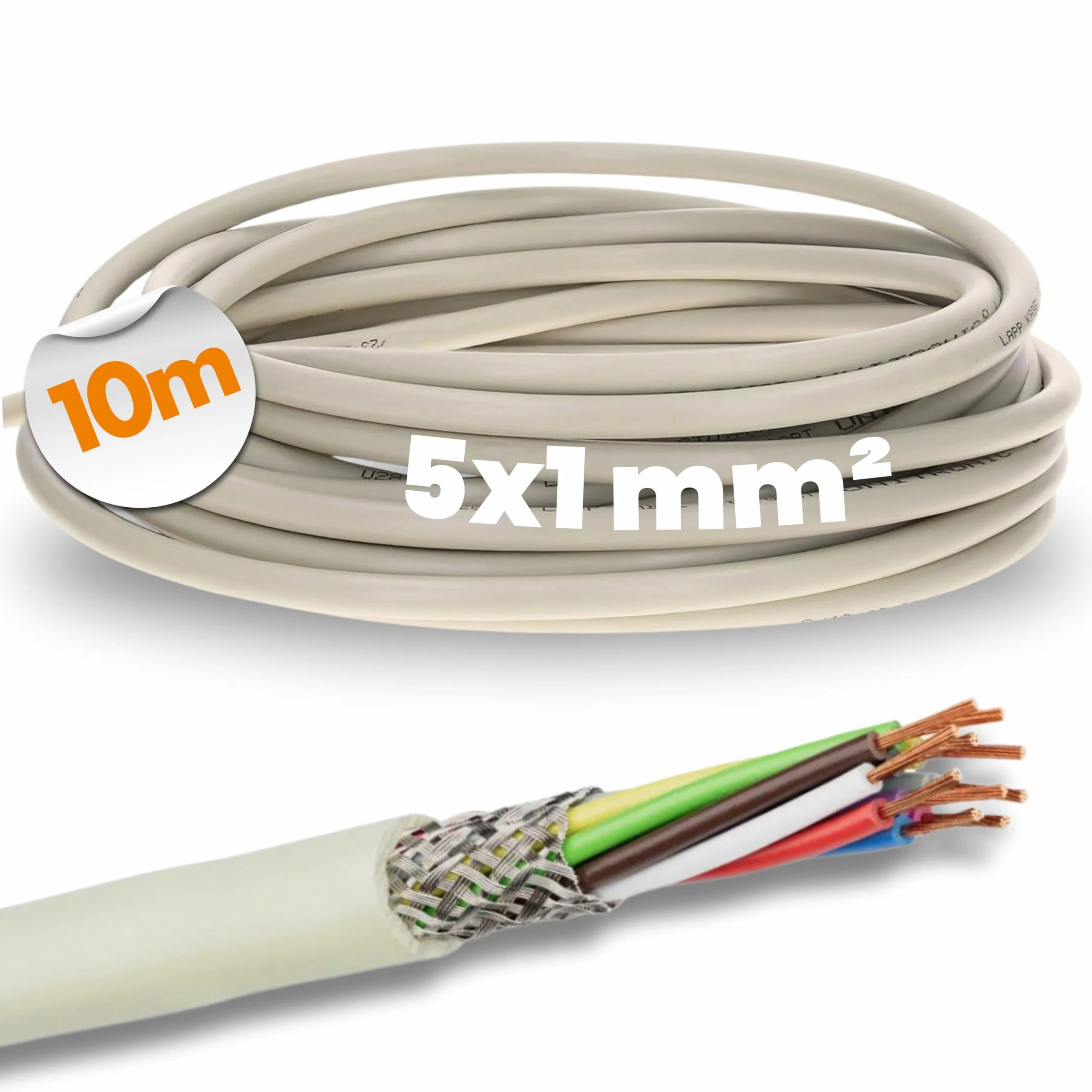 Lapp 10m Cable de Control LiYCY Blindado 5x1 mm², PVC para Datos y LED | Manguera multiconductora flexible de 5 hilos para tecnologia MSR, transmision de señales digitales y modelismo ferroviario