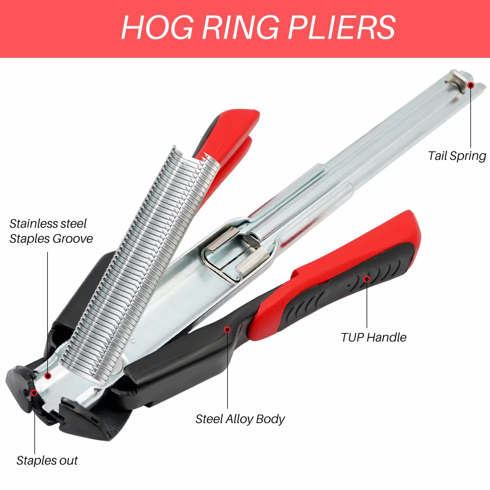 Alicate Para Alambradas Con 2500 Clips C, Juego De Alicates De Anillo De Cerdo, Grapadora Para Cercas, Jaulas Para Animales, Jaulas Para Pollos Vallado, Tenaza Cercas