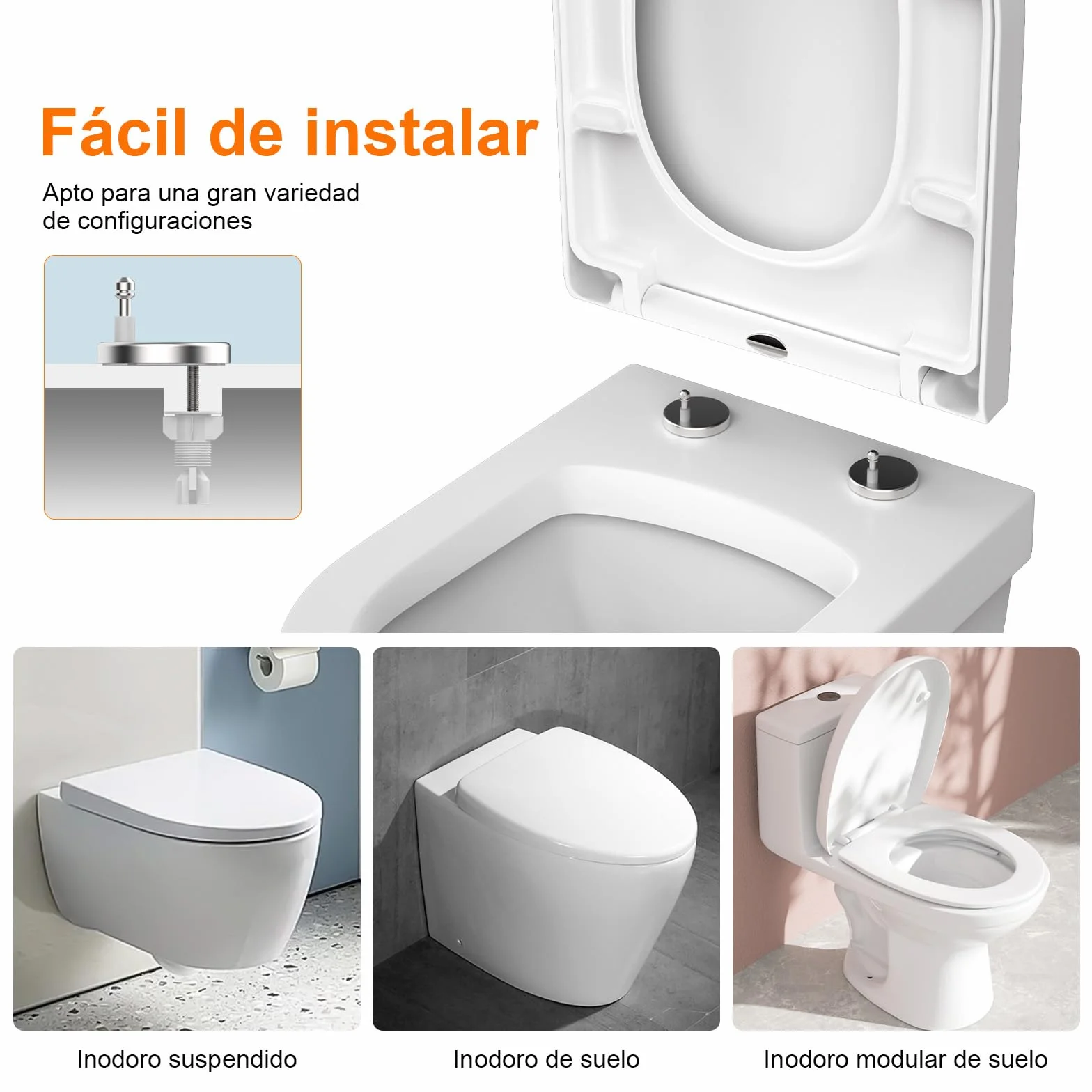GRIFEMA Tapa WC Universal Premium UF Resin Efecto Cerámico Antibacteriana Cierre Suave Silencioso Liberación Rápida