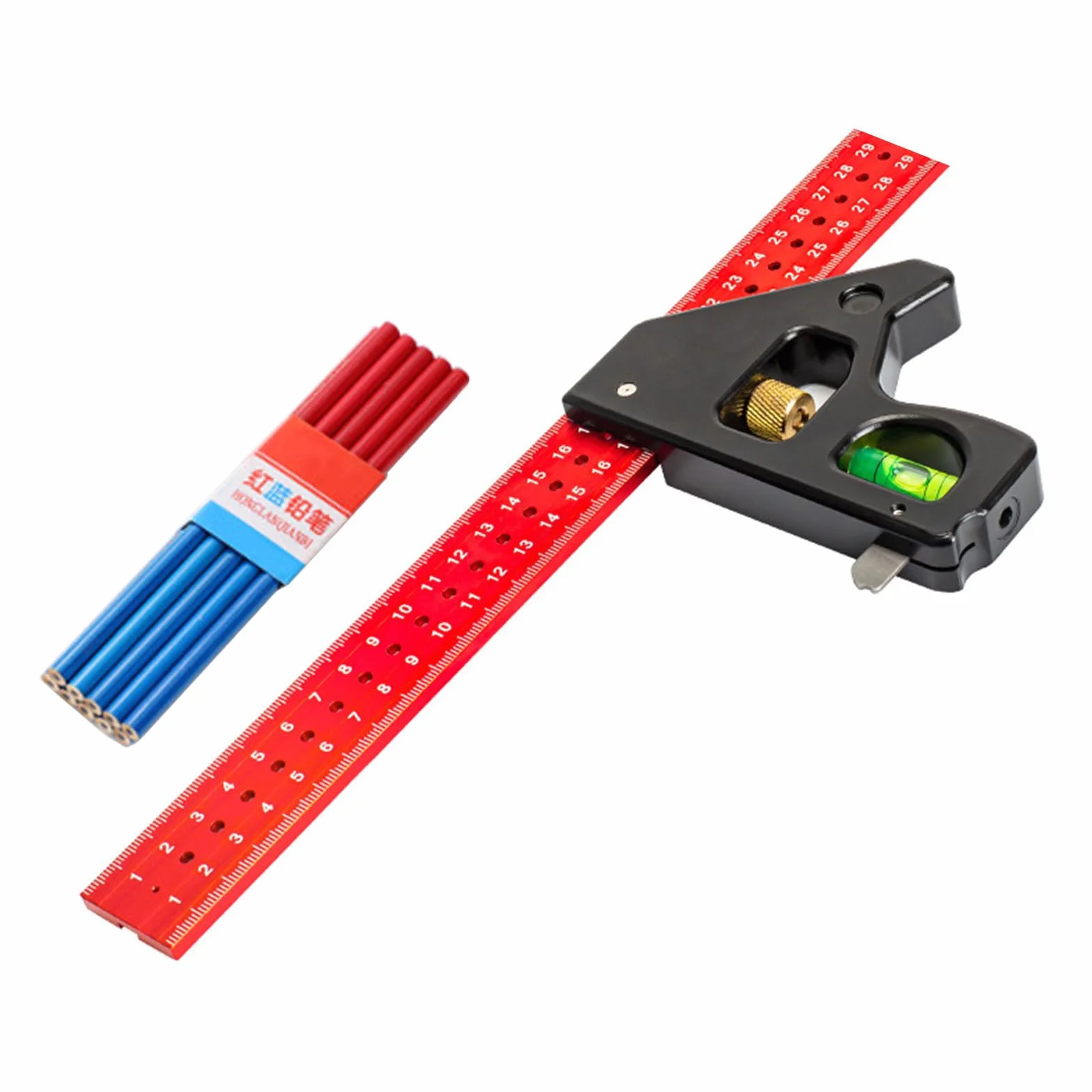 Escuadra combinada de carpintero de 300/400 mm con mango y niveles integrados para un marcado y medición precisos