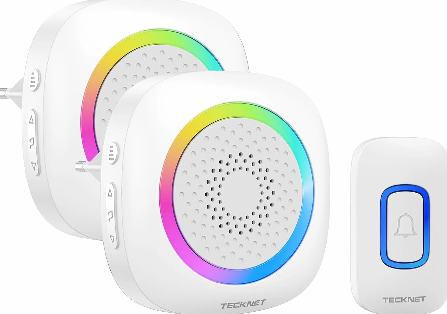 TECKNET Timbre Inalámbrico 2 Receptor, Timbre Inalámbrico Exterior con Enchufe Impermeable IP66, 400M de Alcance Doorbell con 5 Niveles de Volumen Ajustable, 60 Melodías, Indicador RGB