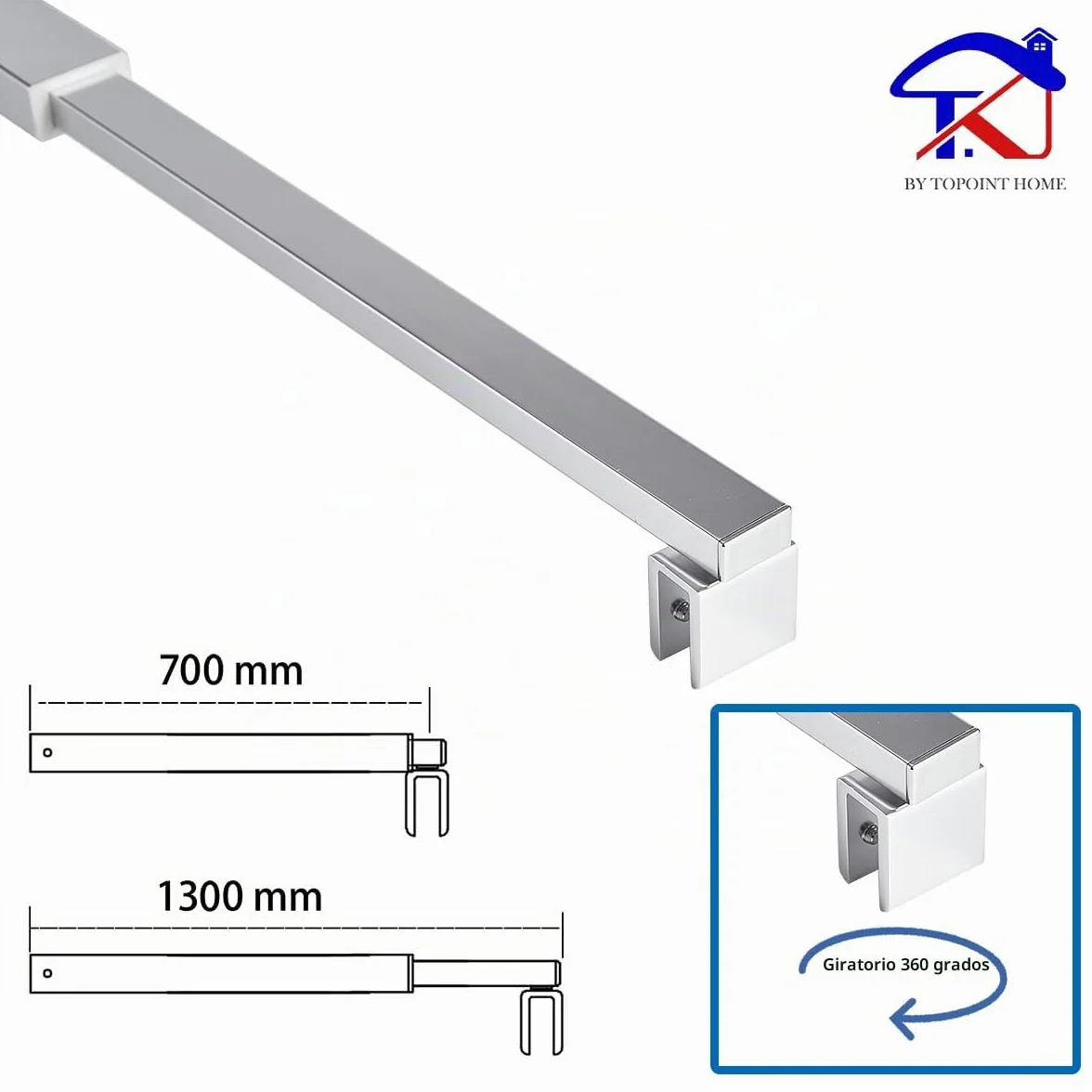 T&K Barra de soporte para mampara de ducha cromado barra telescópica longitud ajustable de 700mm-1300mm, apta para mamparas de ducha y paneles de baño, compatible con vidrio de 6-10mm