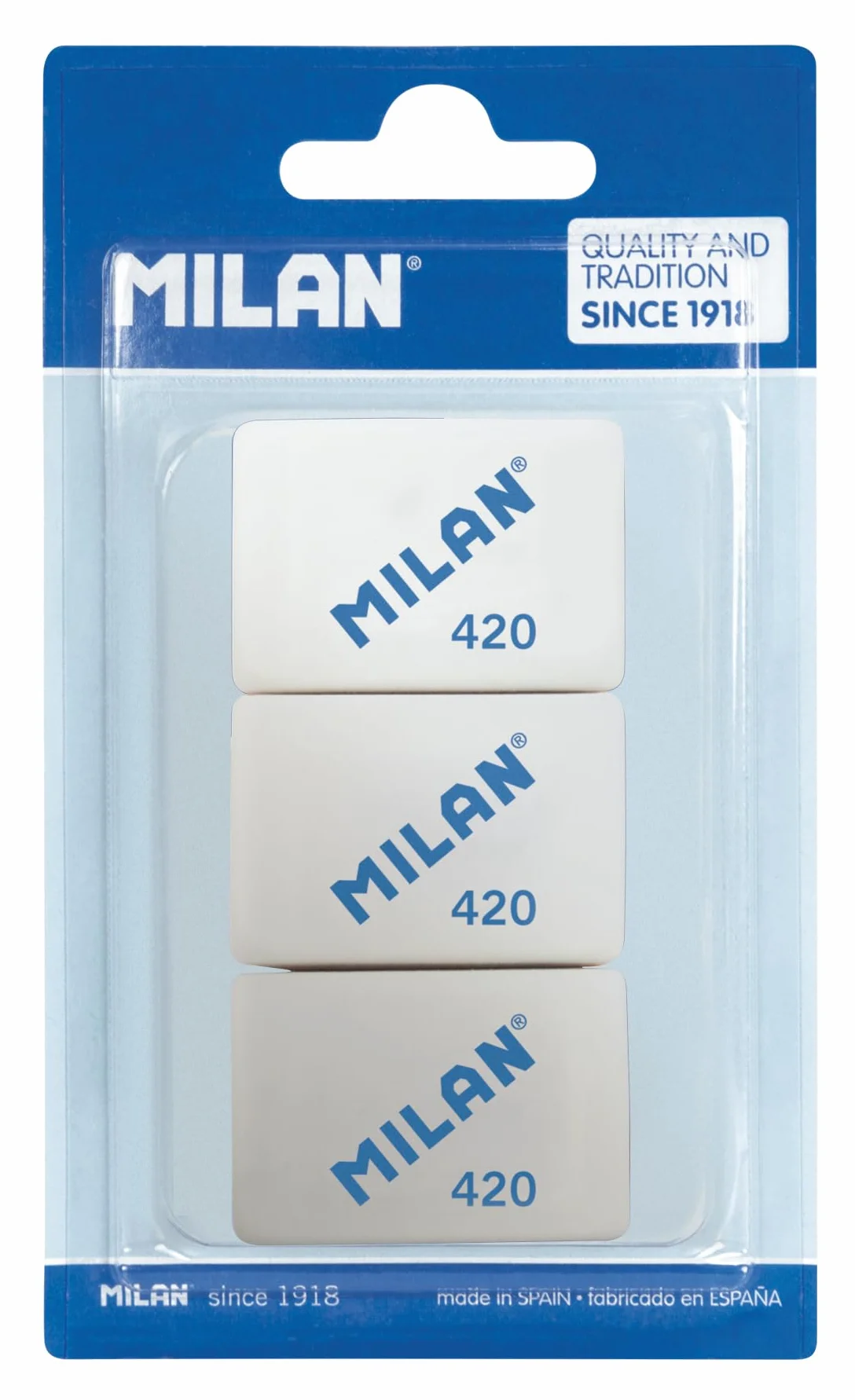 MILAN BMM9221 Pack de 3 gomas de borrar, blanco y rosa