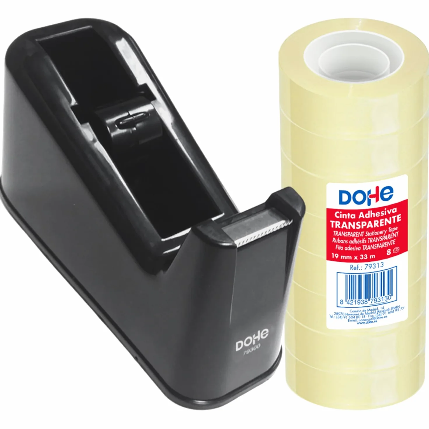 Dohe Dispensador de Cinta Adhesiva 8 Cintas 19 mm x 33 m Negro