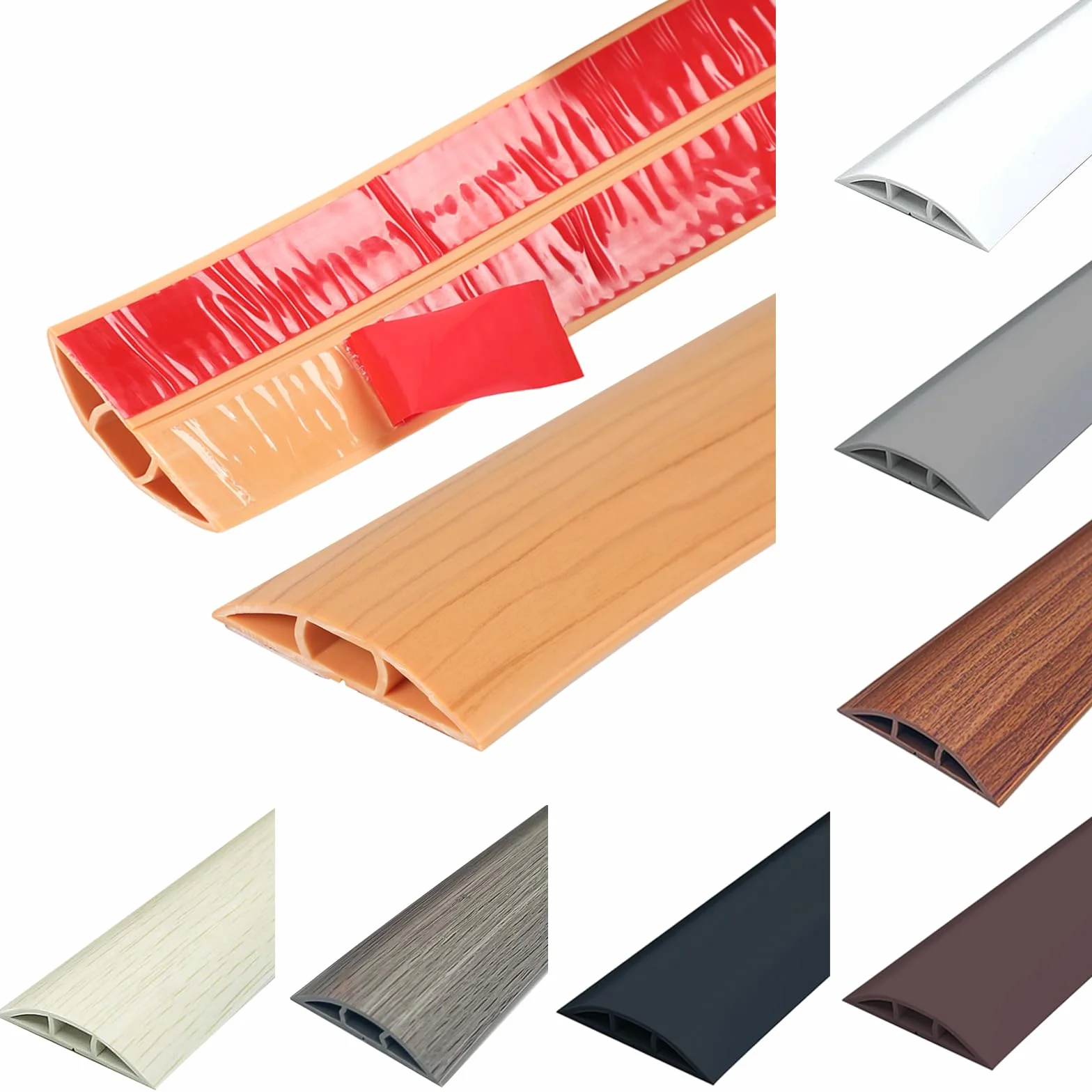 Protector de cable de suelo, flexible y cortable, protección de cable de PVC, autoadhesivo, cubierta para cables de suelo, protege los cables y evita tropiezos, 60 mm x 2 m, grano de madera amarilla