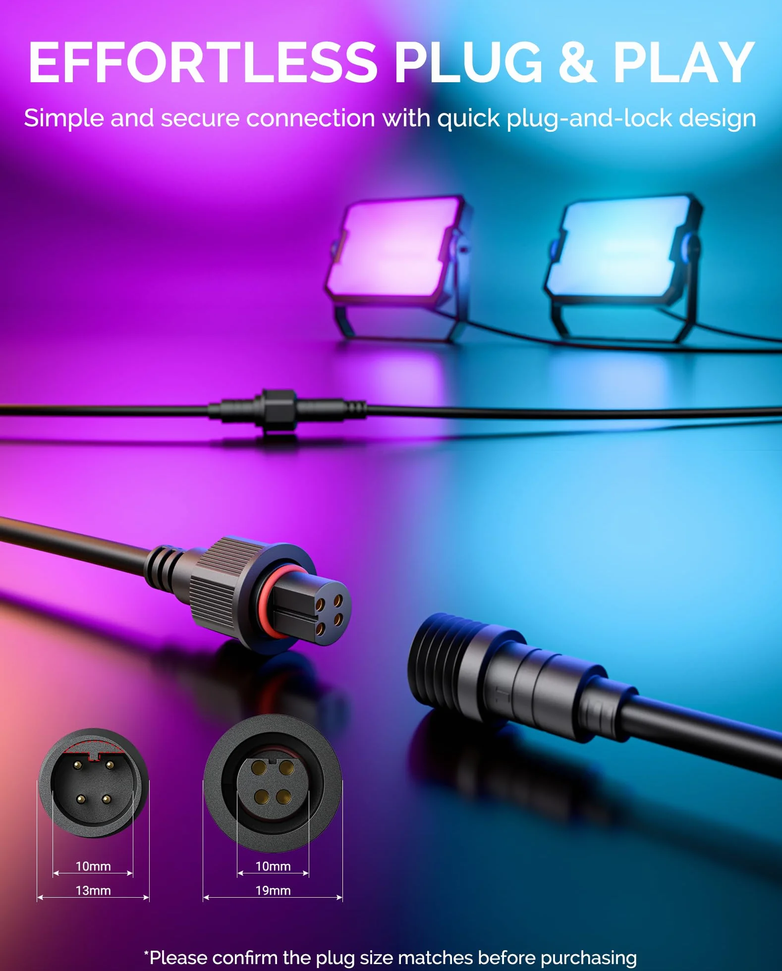Cable de extensión de 10 pies para luces de inundación y focos Govee para exteriores, cable de extensión impermeable de 4 pines para Govee H7057, H7058, H7060, H7062, H7093, H7094, H7065
