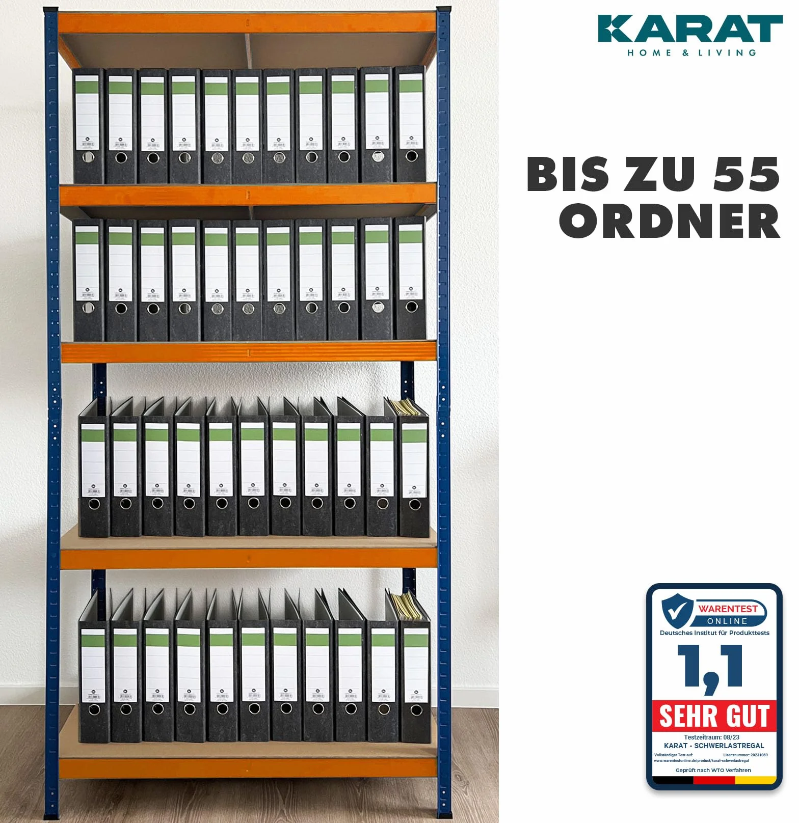 KARAT Estantería de metal para cargas pesadas, 180 x 90 x 60 cm, 5 estantes ajustables (azul y naranja)