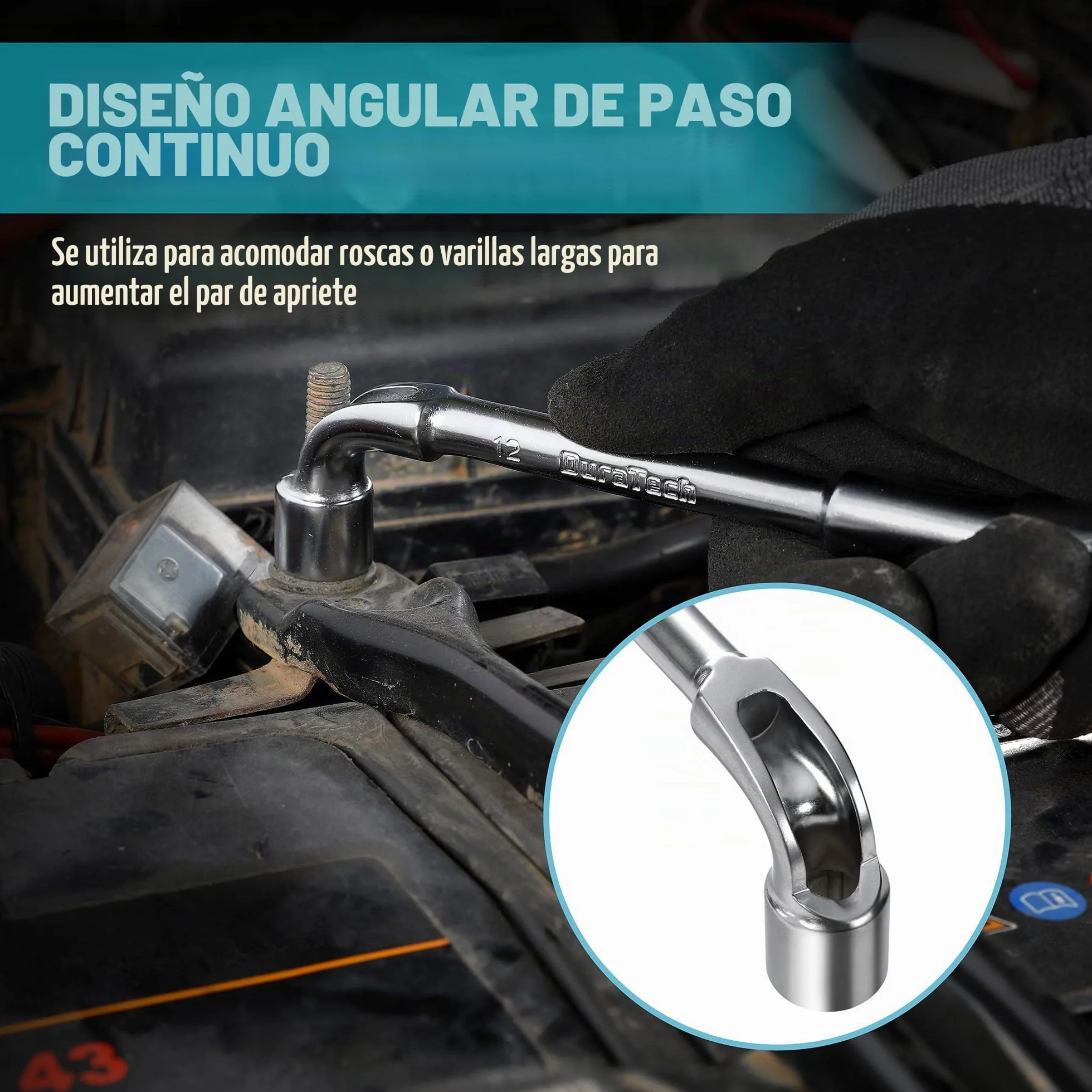 DURATECH Juego de llaves de codo de perforación de tubería tipo L, juego de llaves hexagonales en forma de L, métricas, 9 piezas, 8-19 mm, acero de aleación cromada, 6 puntos, con bolsa rodante