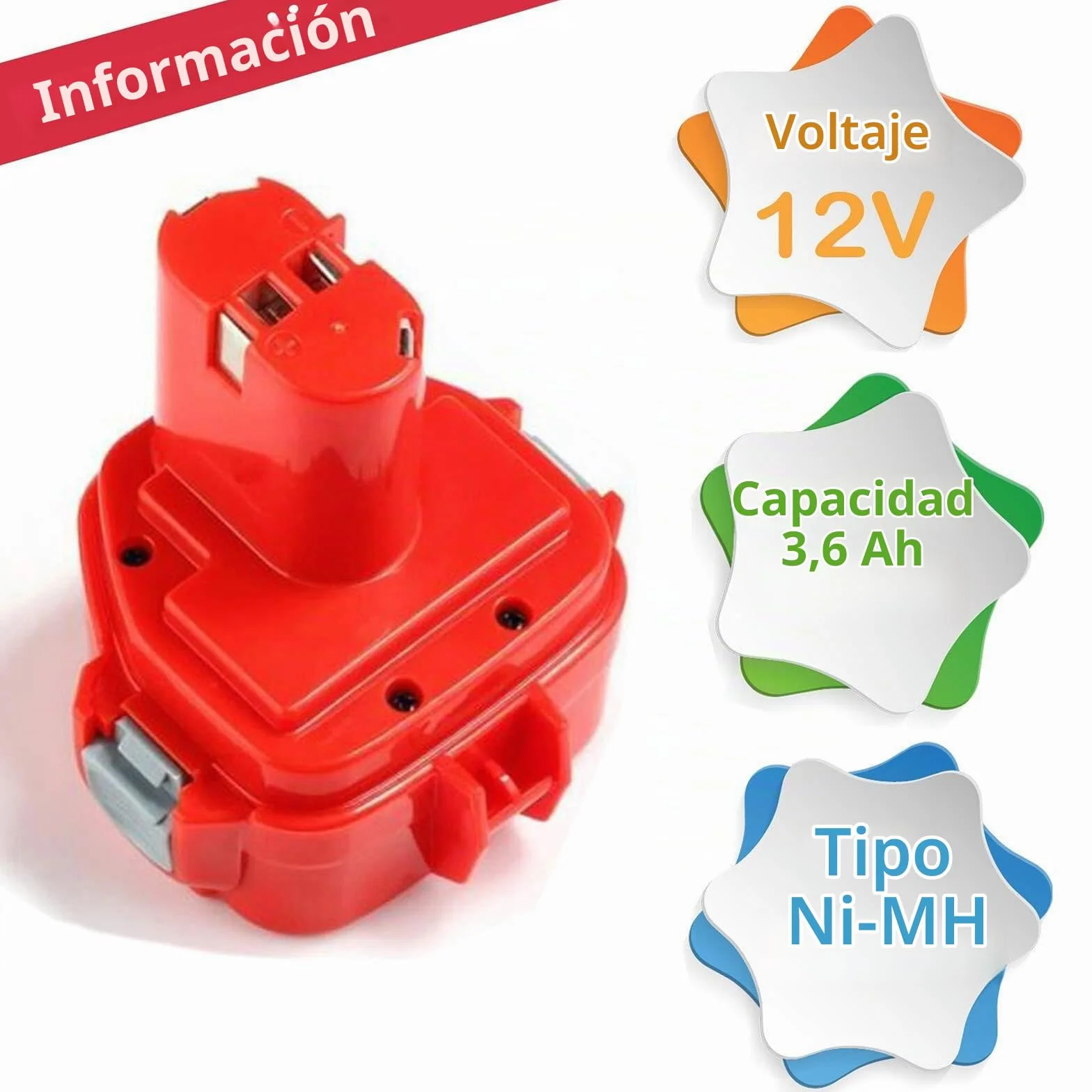 2 Piezas de Repuesto para Makita Batería 12V 3.6Ah NI-MH Repuesto para Makita PA12 1220 1222 1233 1234 1235 1235F Batería de Herramientas