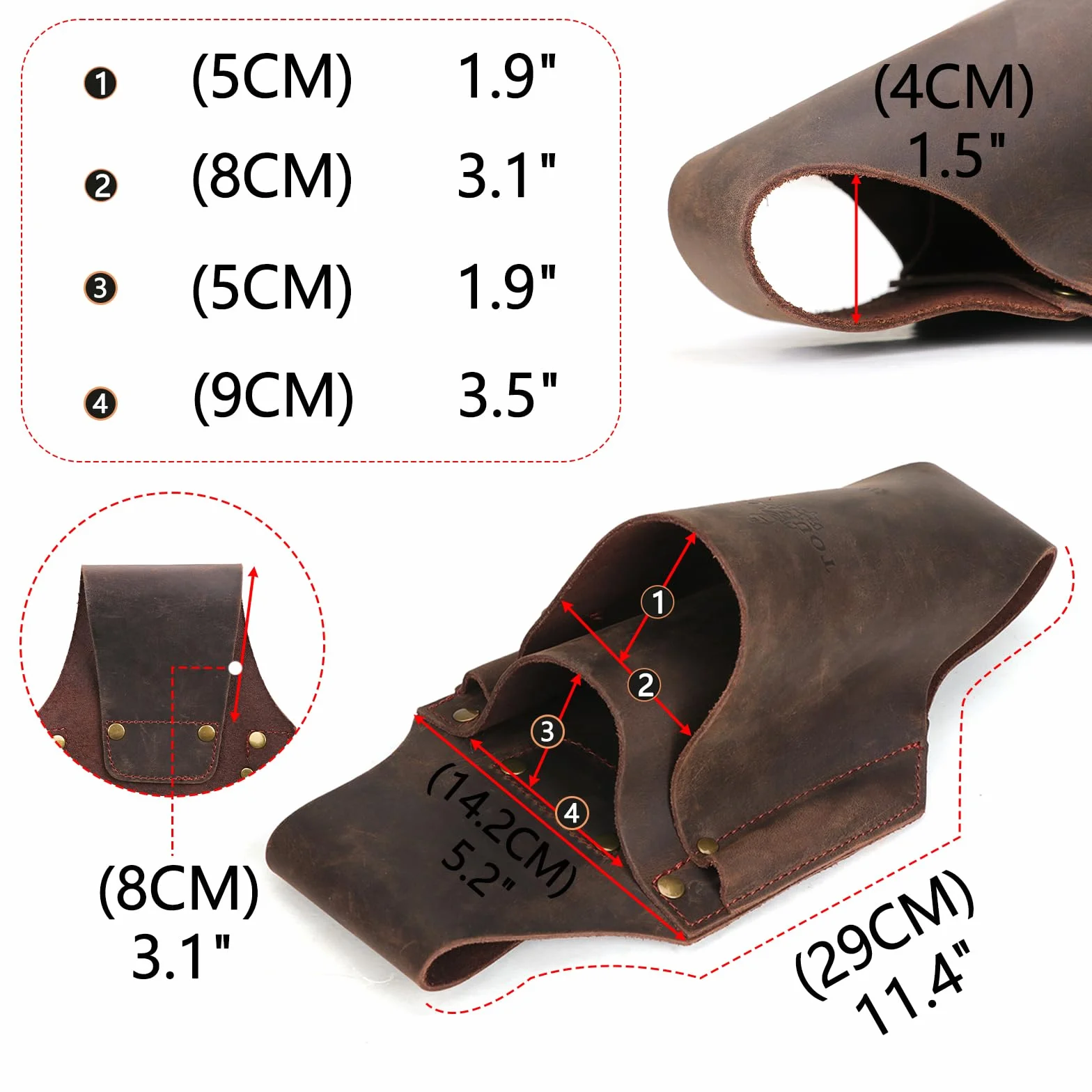 TOURBON - Funda de piel auténtica con 5 bolsillos para cinturón de registro, llave de motosierra, herramienta para cortar árboles