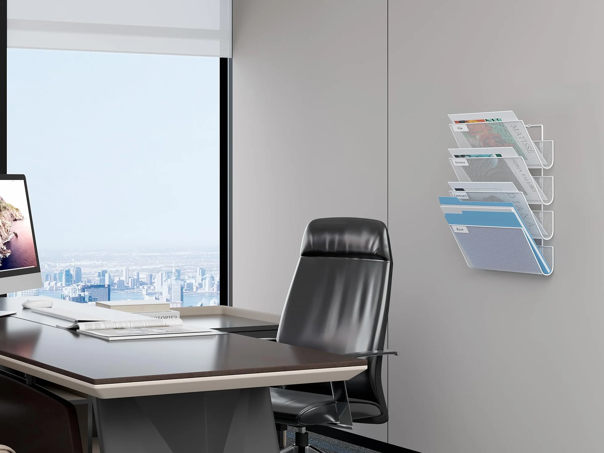 EasyPAG Archivador de Pared 3 Compartimentos Metal Malla A4 Oficina Organizador Documentos Blanco