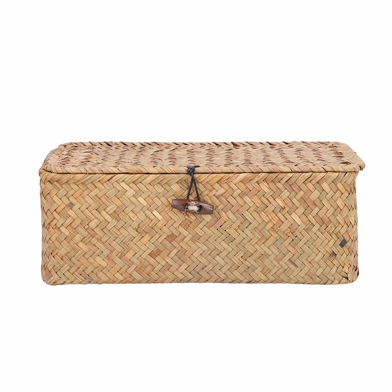 Cesta de Mimbre Rectangular con Tapa Organizador Almacenamiento Hogar Jardín Hecho a Mano