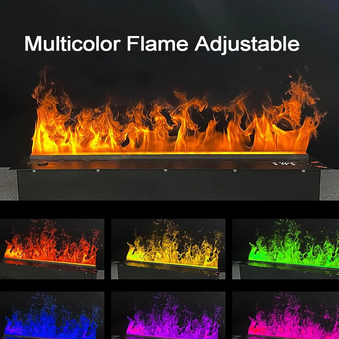 Chimenea de Vapor de Agua 3D, atomizada, con 7 Colores de Llama Ajustables y 5 Niveles de Brillo, Acero Inoxidable Cepillado, Control táctil/Remoto, 100 cm/39,3 Pulgadas