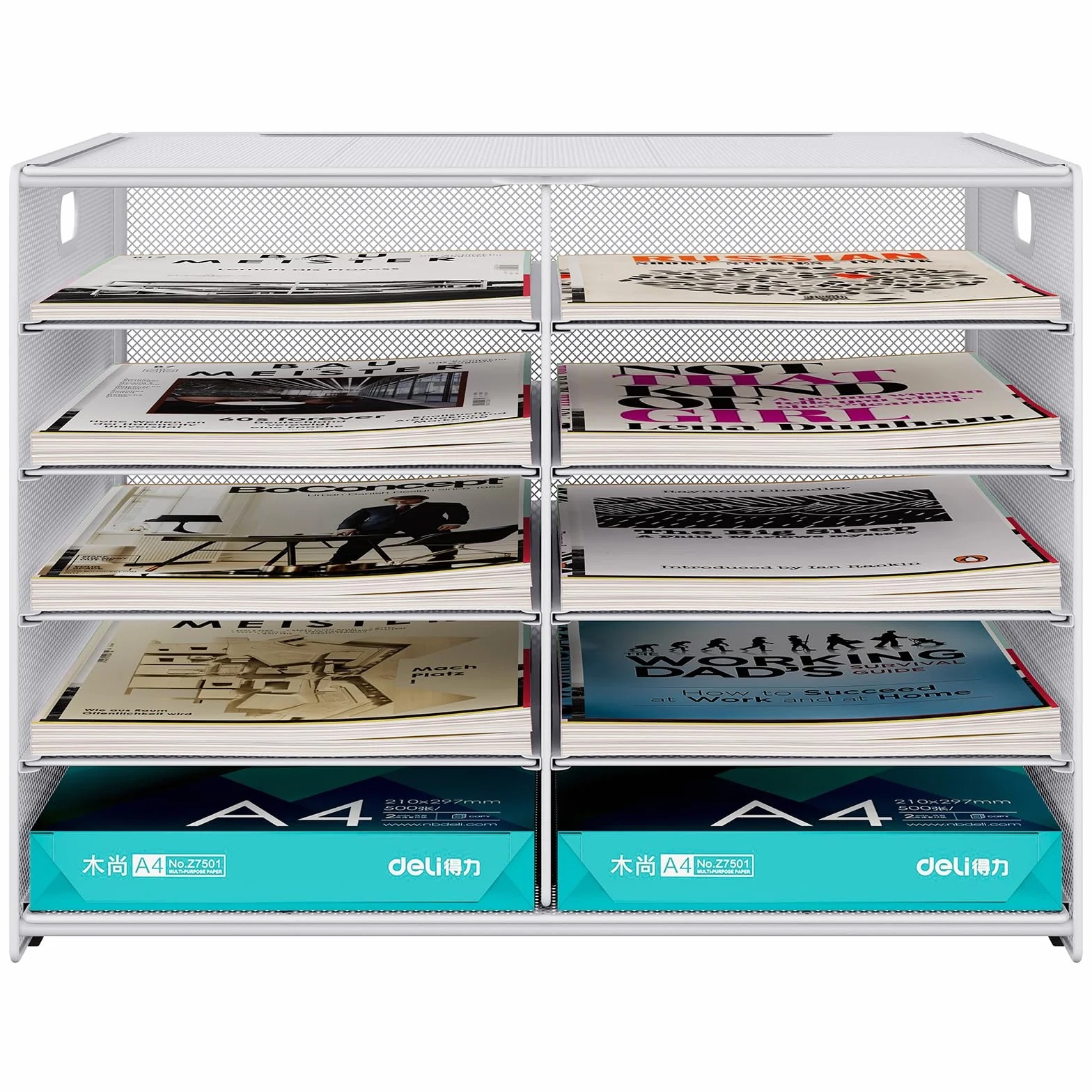 EasyPAG Metal Malla A4 Bandeja Archivador Organizador Escritorio, Blanco