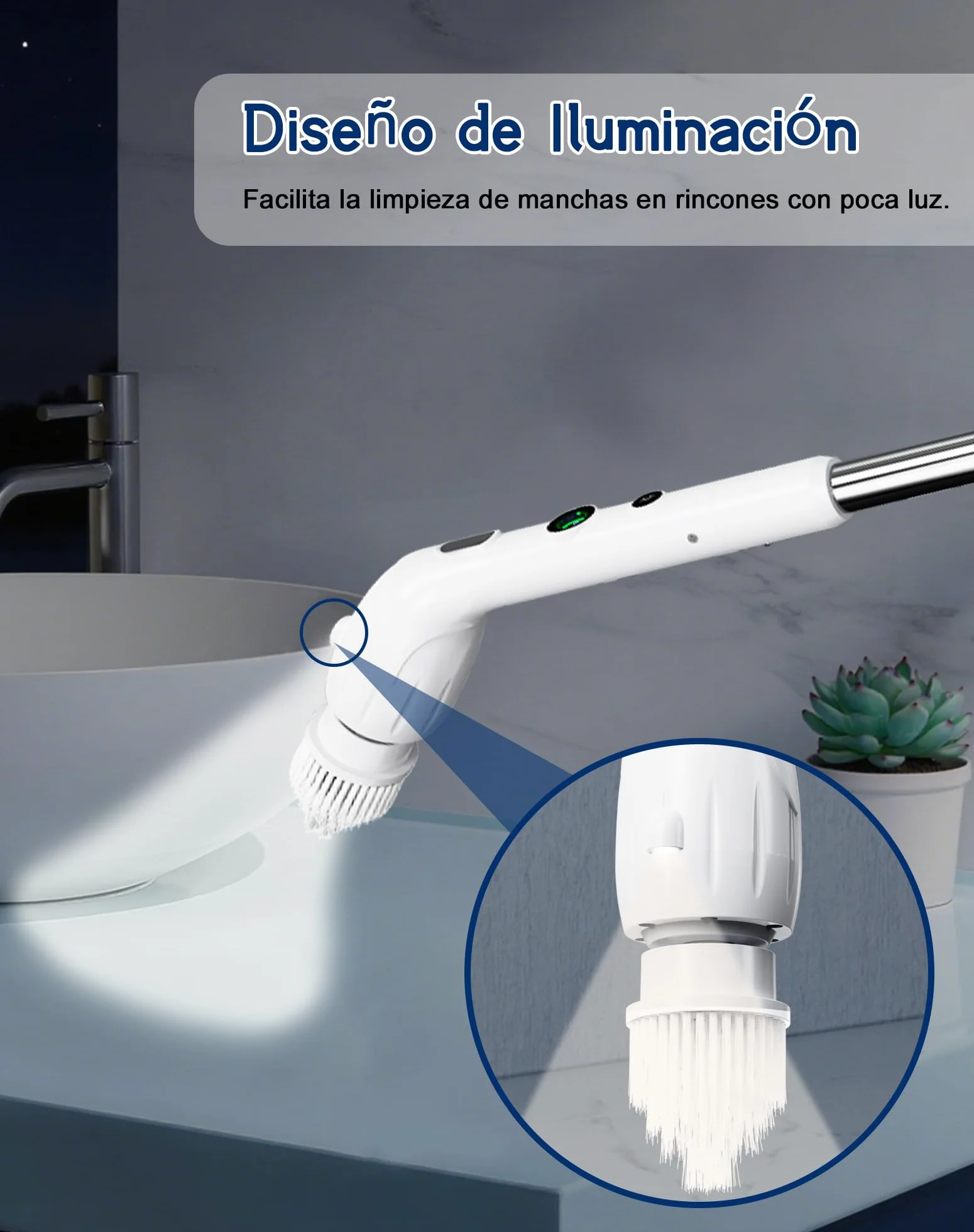 Cepillo Electrico Limpieza Hogar con 2 Velocidades, 4 Cabezales, 2500 mAh Batería, Impermeabilidad IPX7, Mango Ajustable, USB Recargable Cepillo Limpieza Eléctrico para Baño, Cocina, Suelos