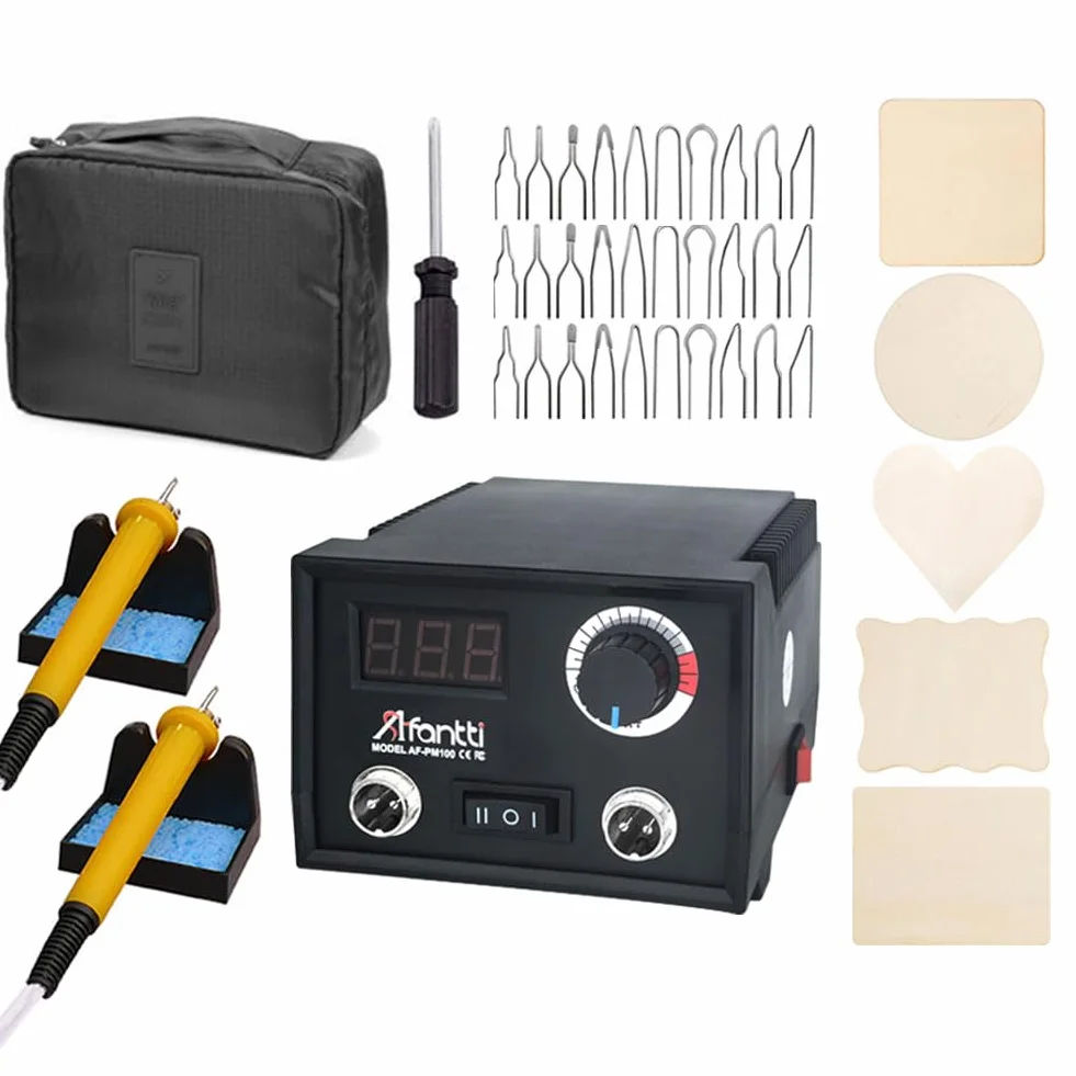Máquina Pirograbado Madera Profesional - Kit Lápiz Quemador Pirografo | Bolígrafo Doble | Temperatura Regulable | 30 Puntas | para Adulto Principiante Cuero Grabar Manualidades
