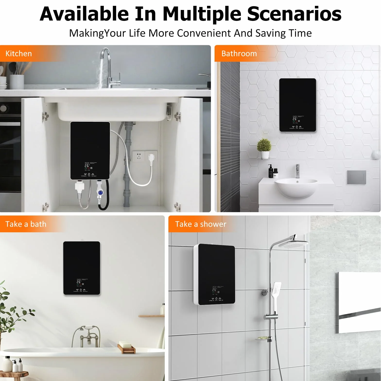 Calentador instantáneo de 5500 W, 230 V para ducha y cocina | Mini calentador de agua eléctrico con pantalla LED de temperatura y cabezal de ducha | Protección contra salpicaduras IPX4 para baño