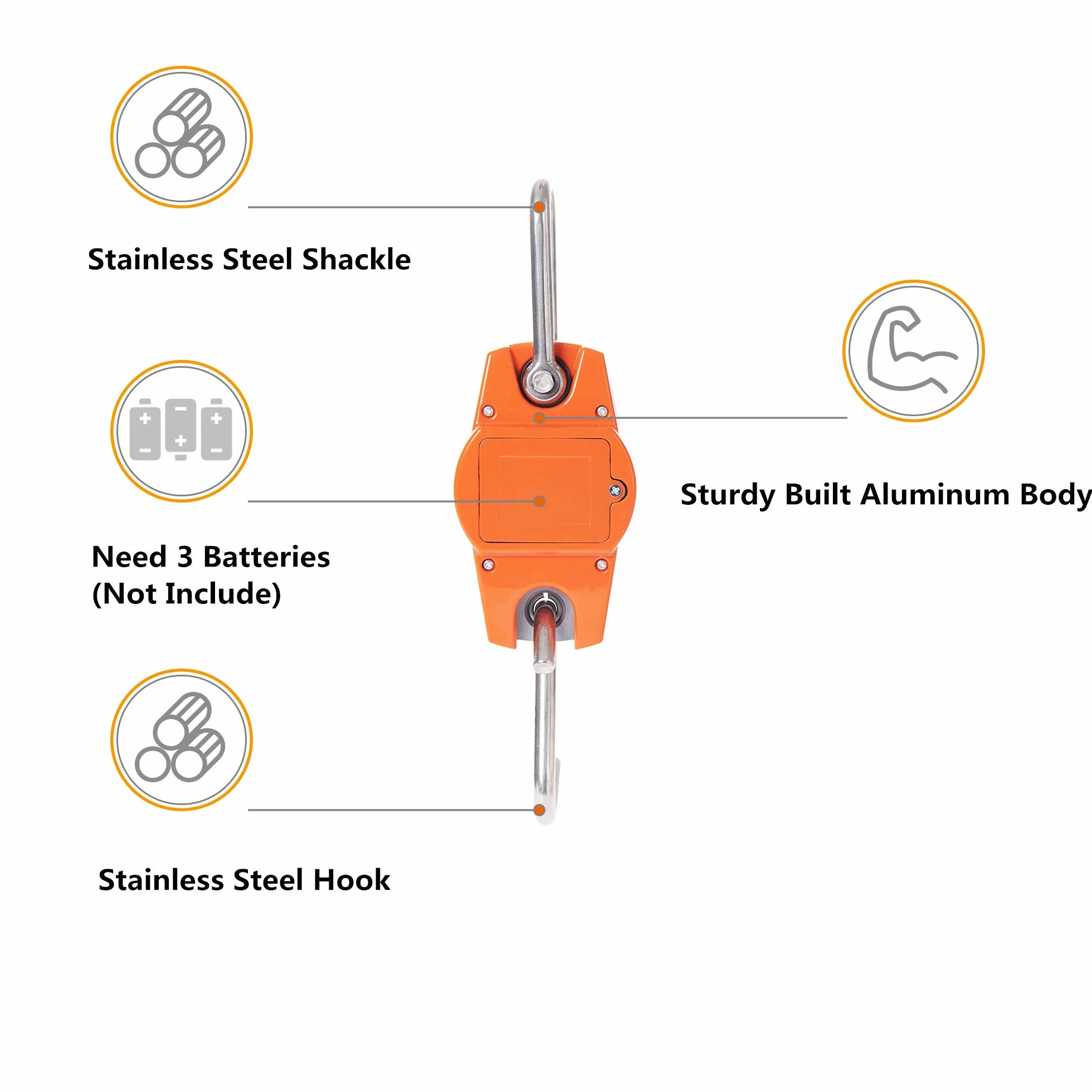 Hyindoor 300KG Escala de grúa Electrónica Báscula Digital de Grúa para Pesca Industrial con Gancho Resistente