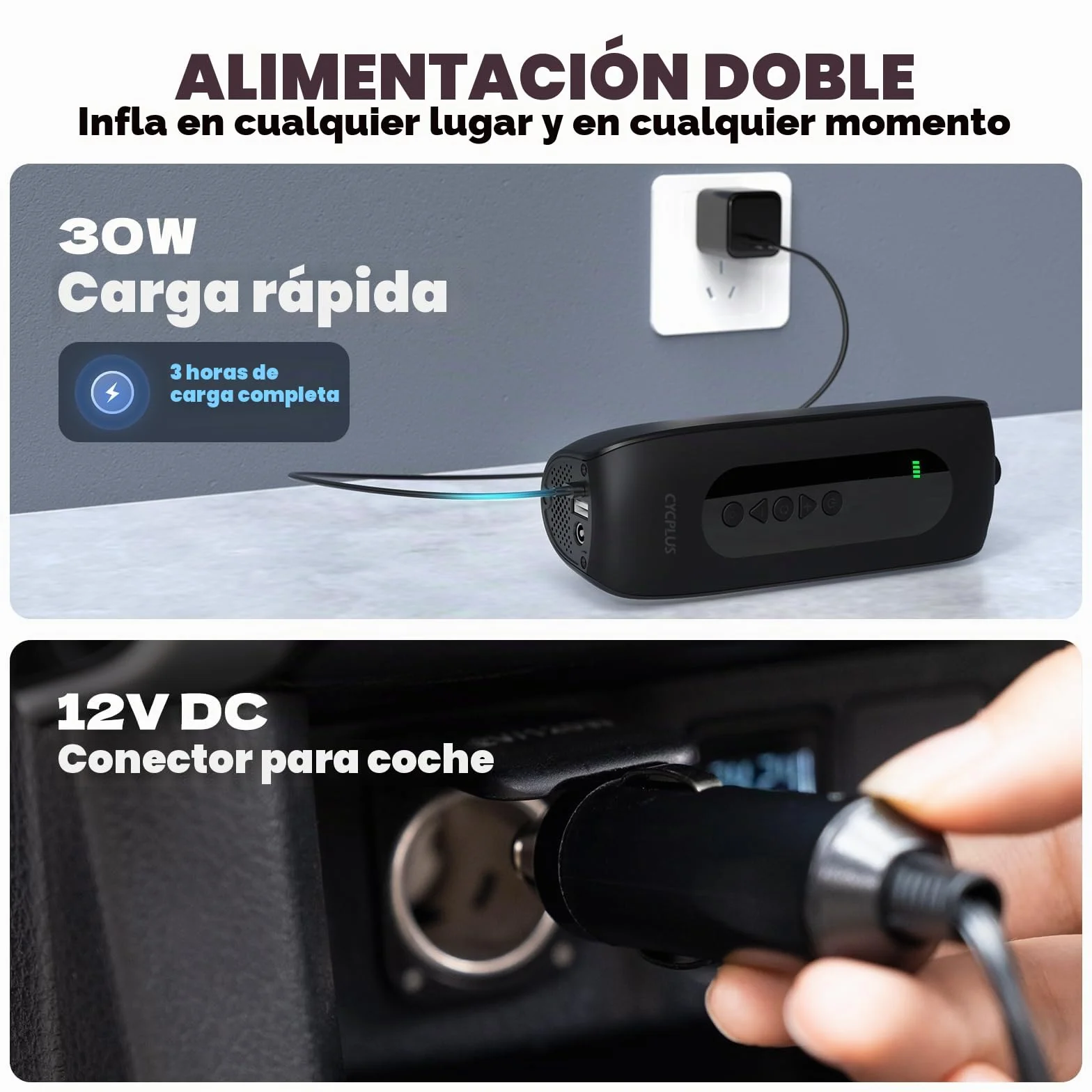 CYCPLUS AL2 Inflador Neumáticos Sin Cable Compresor 150PSI Doble LED | Manómetro preciso, inflado rápido, batería recargable, uso en neumáticos coche, bicicleta, moto y balones, diseño compacto