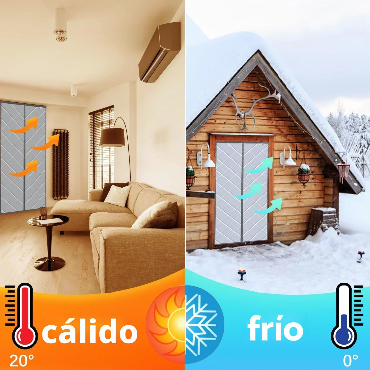 Cortina Aislante Magnética para Puertas, Aislamiento para el Invierno. Ideal para Habitaciones Con Aire Acondicionado y Calefacción. No Requiere Perforación, Fácil de Instalar. 60 x 180cm, Gris