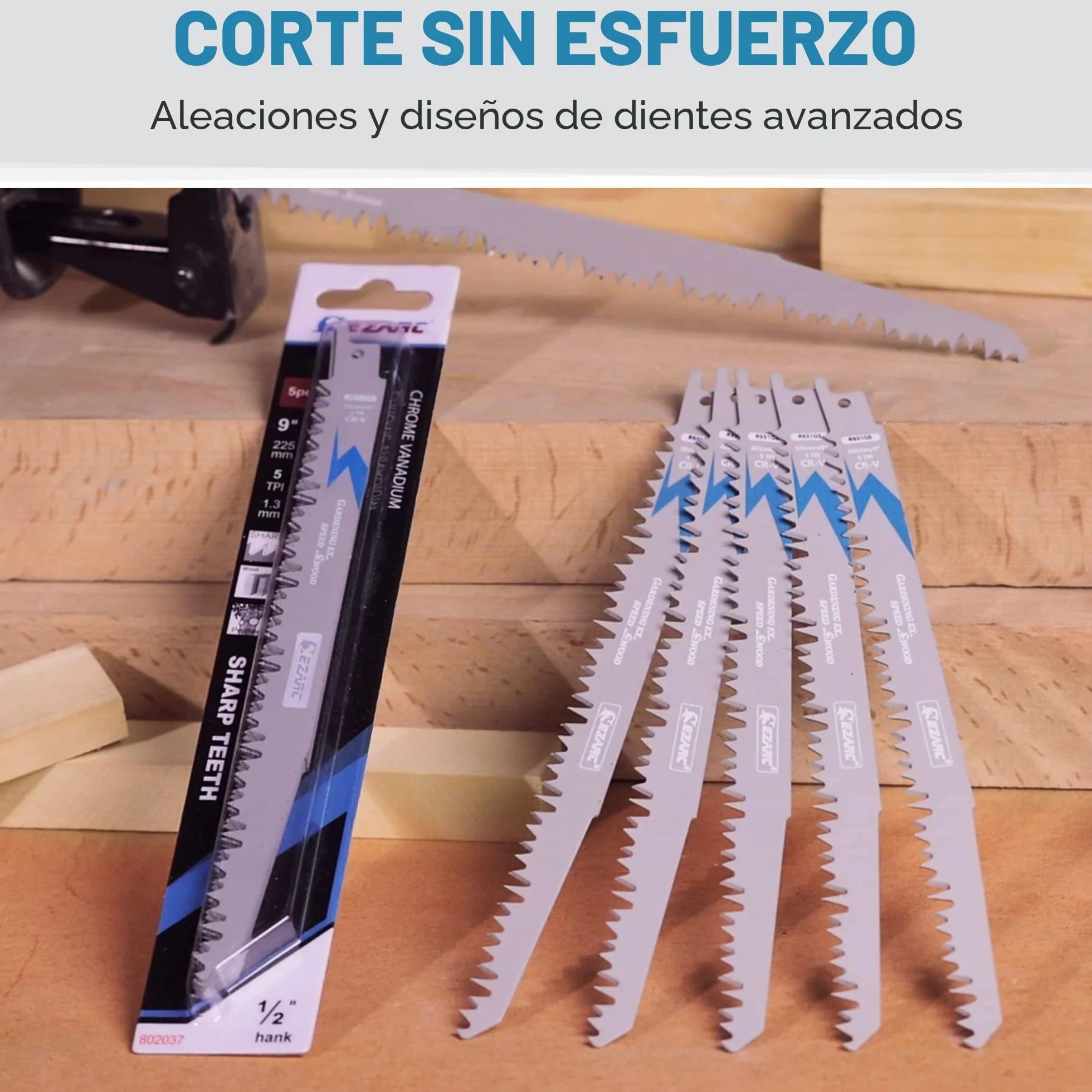 EZARC Hojas de sierra de sable 225 mm 5TPI 5 piezas para madera cortes rápidos