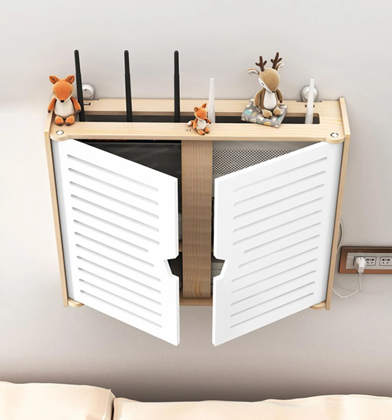 PPGE HOME Router Rack, Soporte de Pared, Caja WiFi, Almacenamiento Montado en la Pared, Gestión de Cables, Estante Decorativo