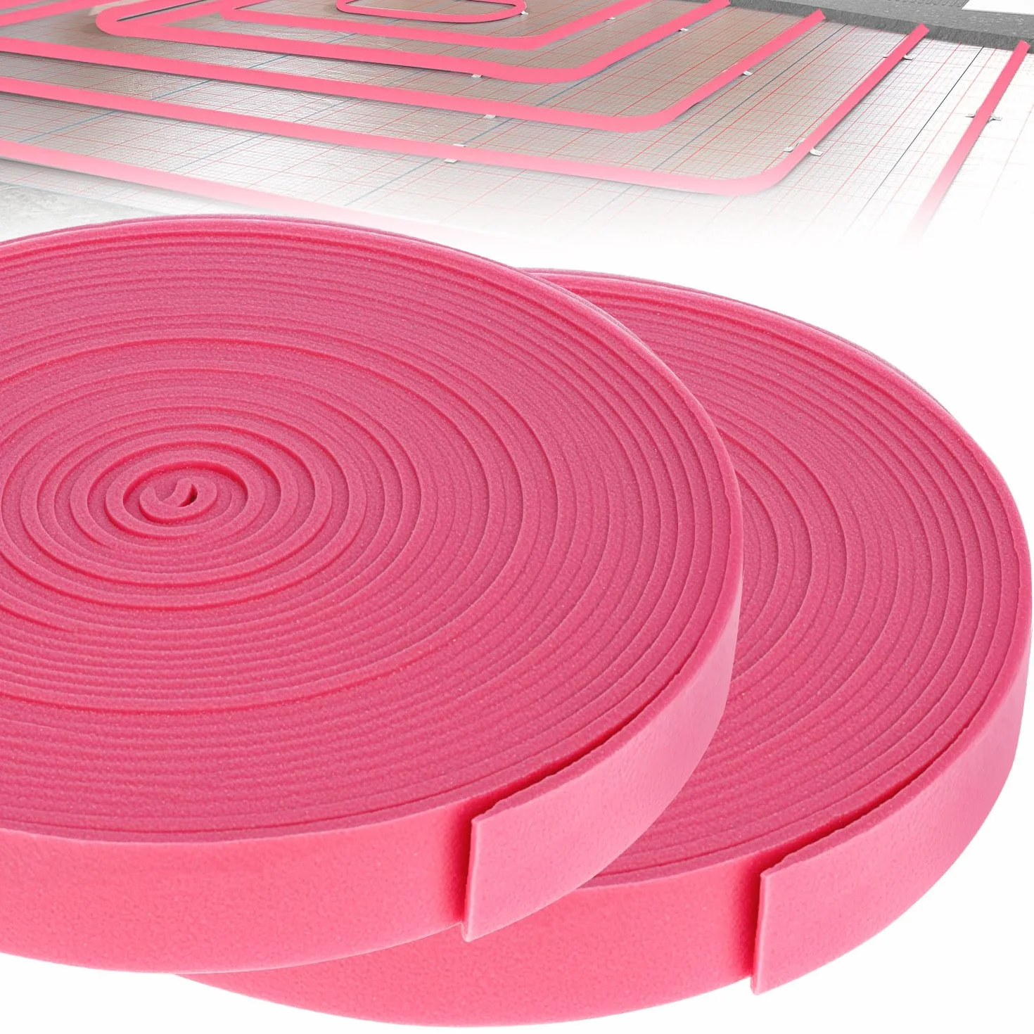QWORK® 2 Rollos Banda Perimetral Suelo Radiante 50 mm x 5 mm x 20 m - Junta Autoadhesiva para Suelo Autonivelante