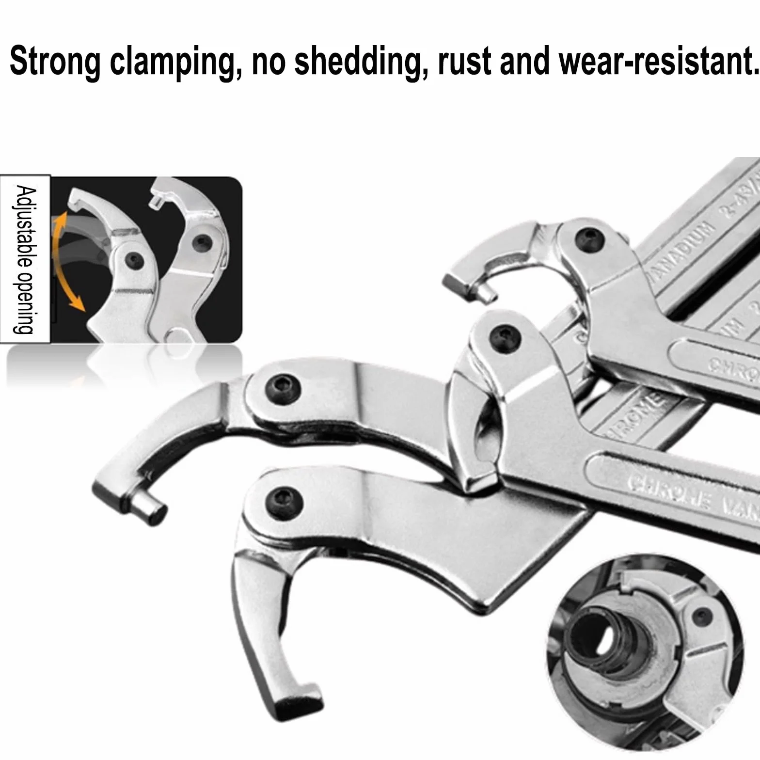 Poweka C Llave de Gancho Ajustable de 4 Piezas, Ilaves de Cabeza Redonda Incluye 3/4-2", 1 1/4-3", 2-4 3/4", 4 1/2-6 7/10" Para Apretar Equipos Mecánicos y Vehículos