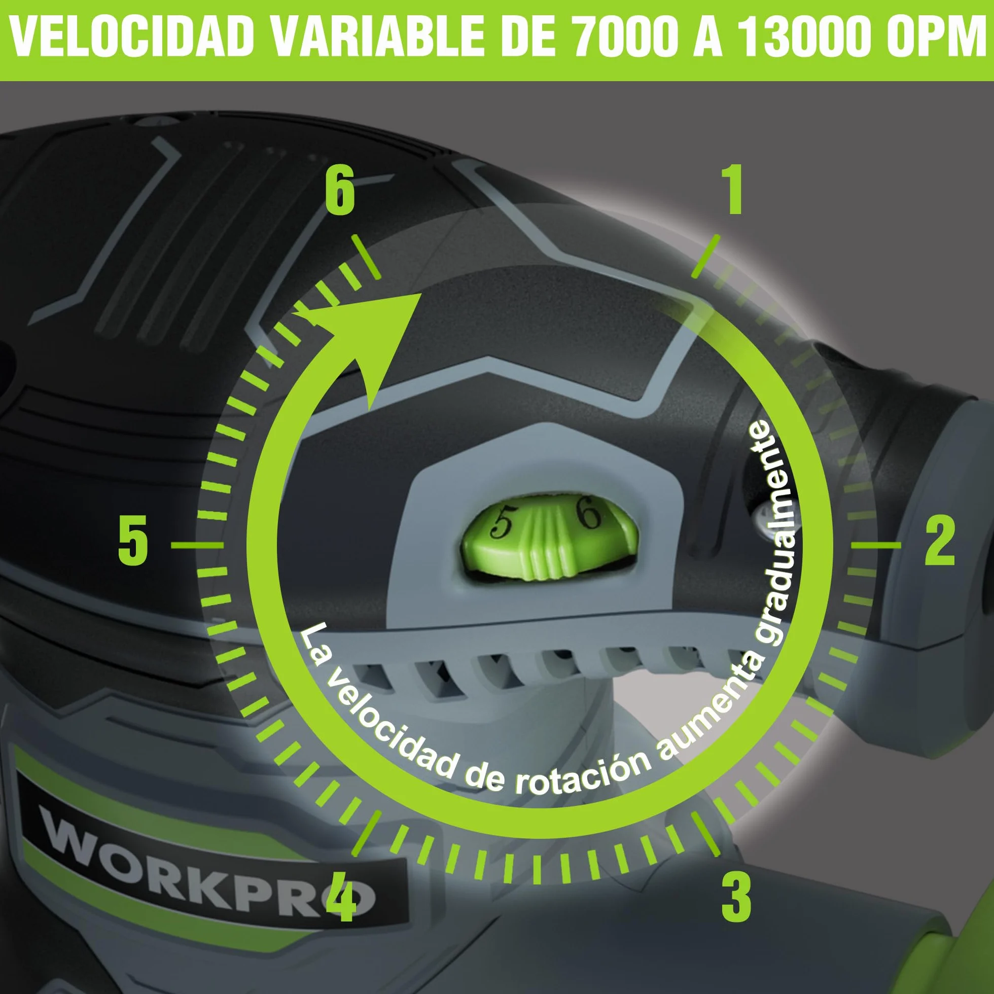 WORKPRO Lijadora excéntrica 125 mm, 300 W, 7000-13000 OPM, multilijadora con aspiración y depósito de polvo, incluye 20 unidades de papel de lija